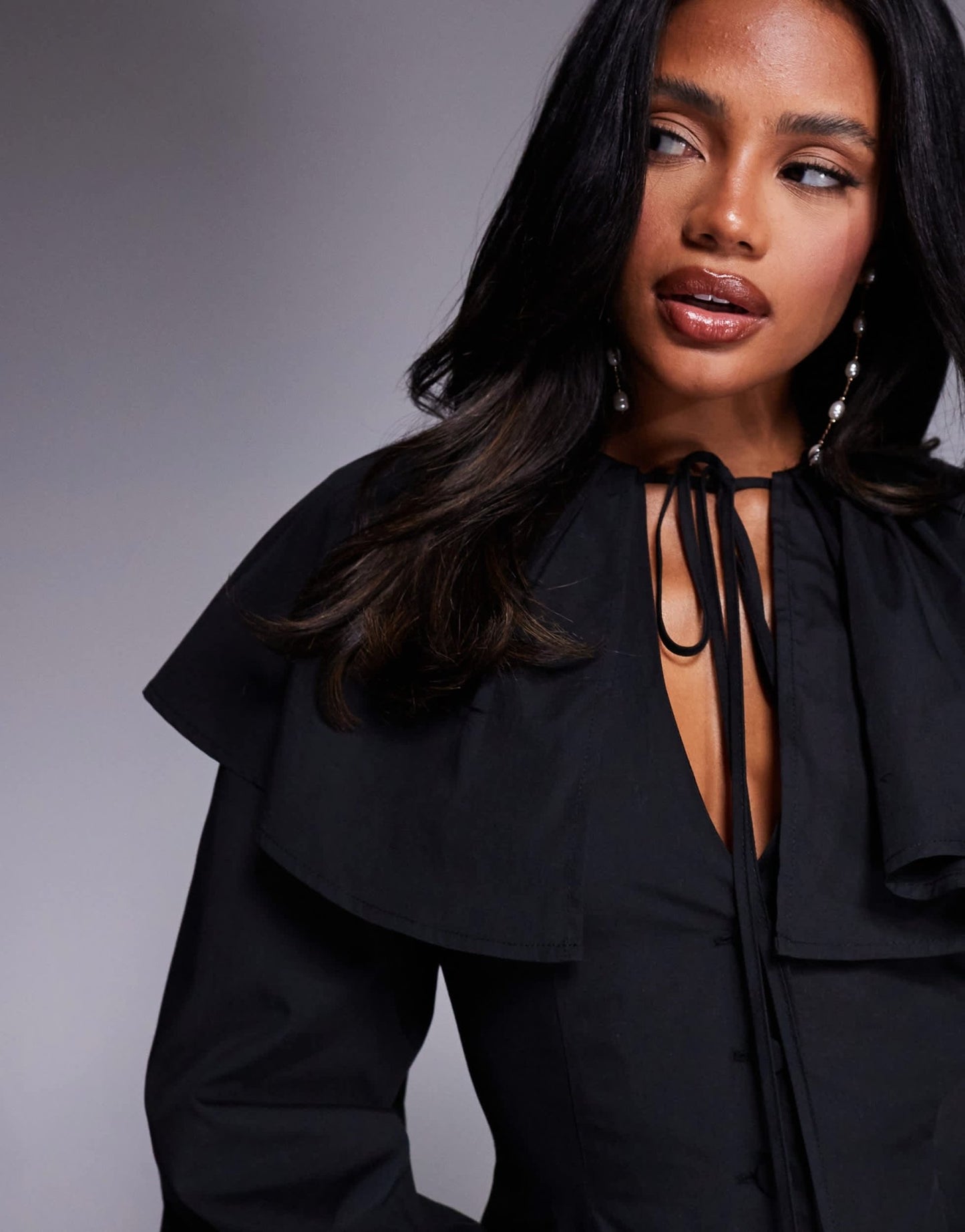 ASOS LUXE pleated collar mini dress in black with tie detail - ASOS Sample Sale