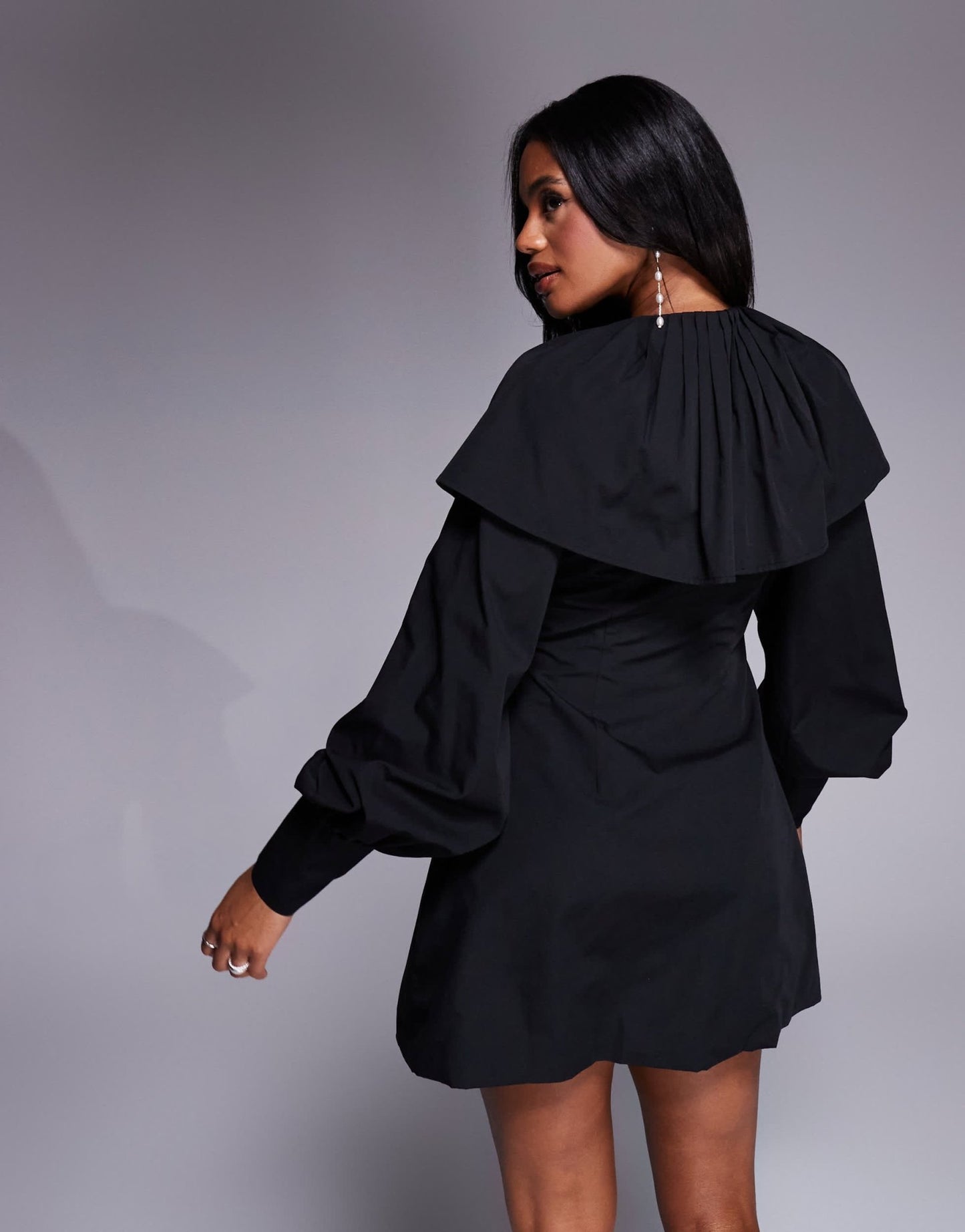 ASOS LUXE pleated collar mini dress in black with tie detail - ASOS Sample Sale