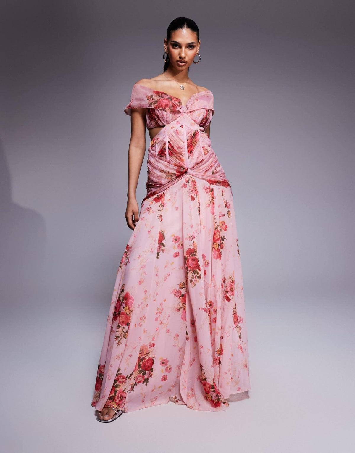 ASOS LUXE printed organza and chiffon maxi dress in floral print - ASOS Sample Sale