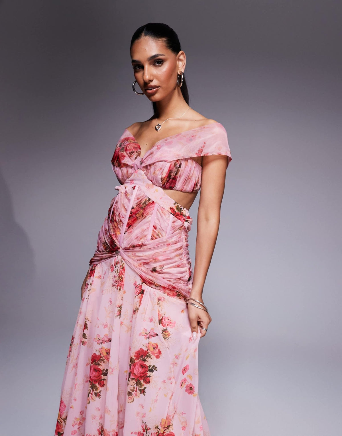 ASOS LUXE printed organza and chiffon maxi dress in floral print - ASOS Sample Sale