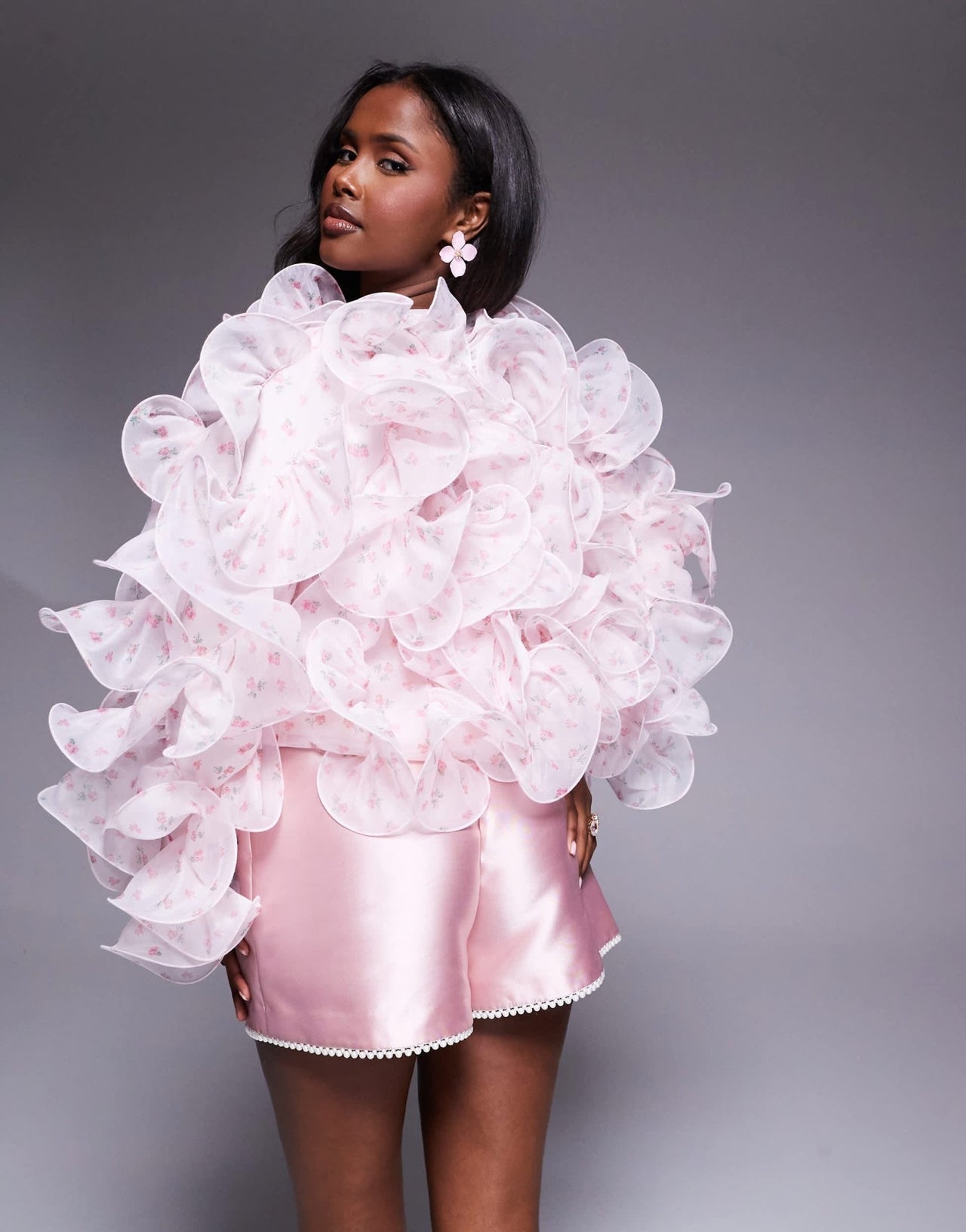 ASOS LUXE ruffle wired organza jacket in ditsy floral - ASOS Sample Sale