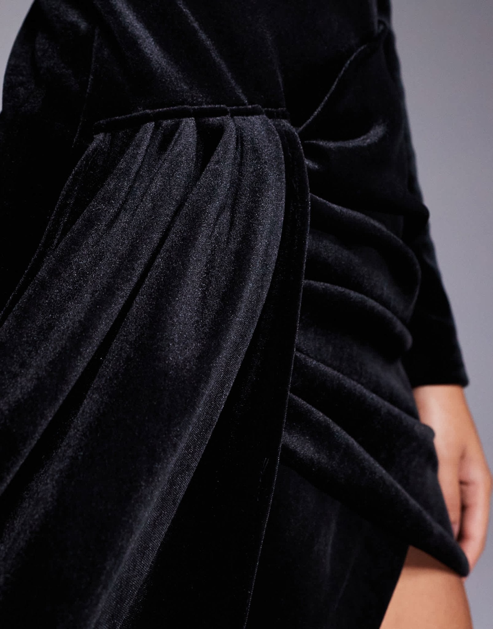 ASOS LUXE velvet bow detailed draped mini dress in black - ASOS Sample Sale