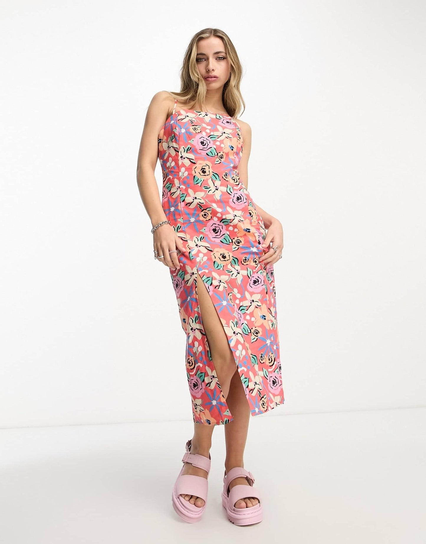 ASOS MADE IN KENYA cami dress with splits in red rose print - ASOS Sample Sale