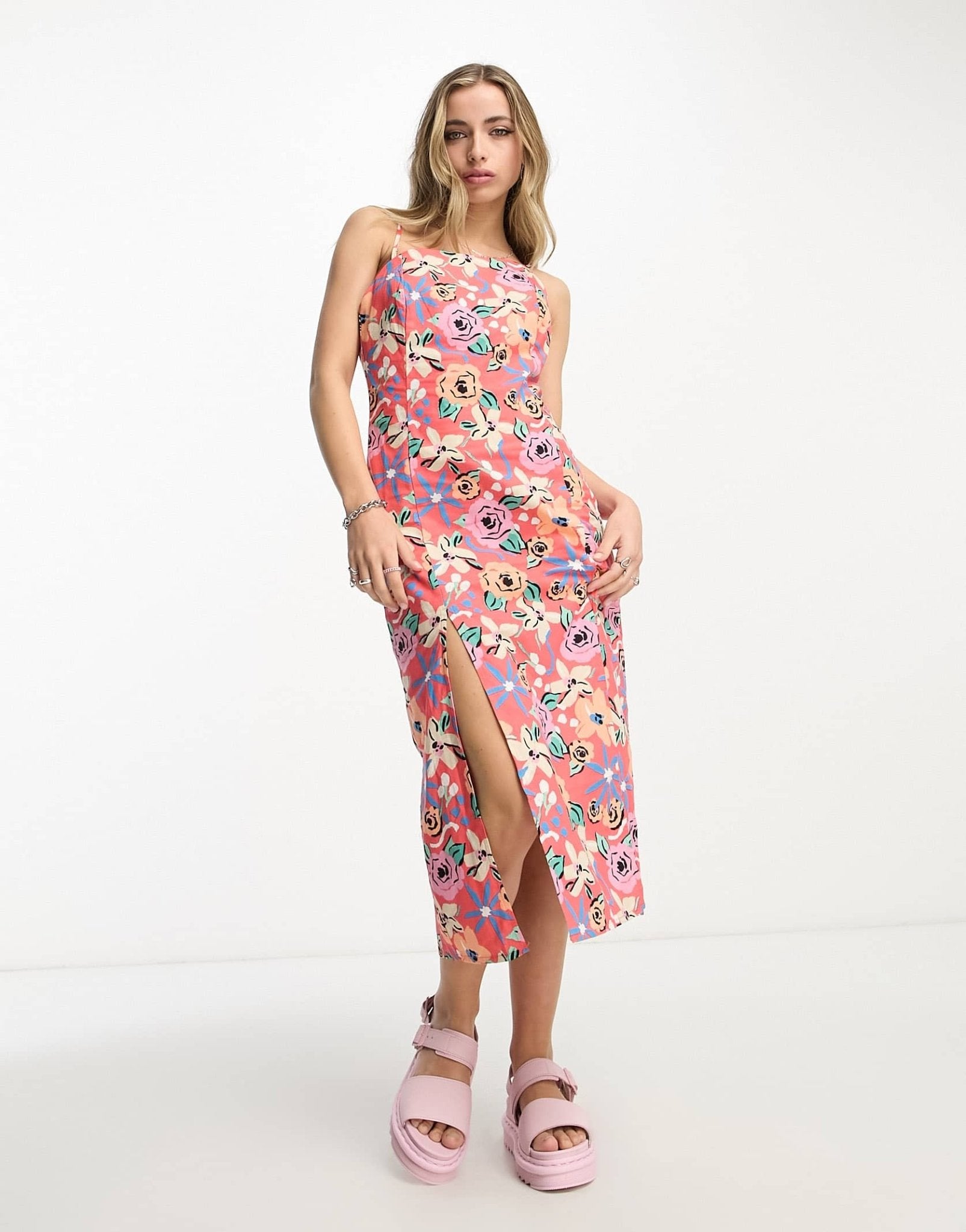 ASOS MADE IN KENYA cami dress with splits in red rose print - ASOS Sample Sale