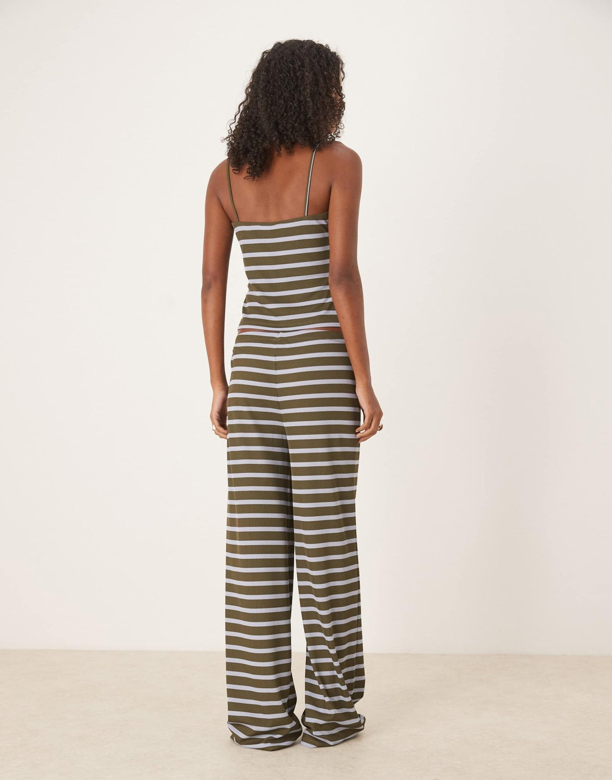 ASOS stripe wide leg mid rise trousers co ord in olive - ASOS Sample Sale
