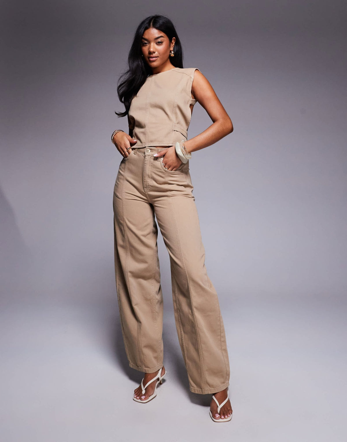 ASOS X THE SOURCED COLLECTION backless co-ord top with belt in tan - ASOS Sample Sale
