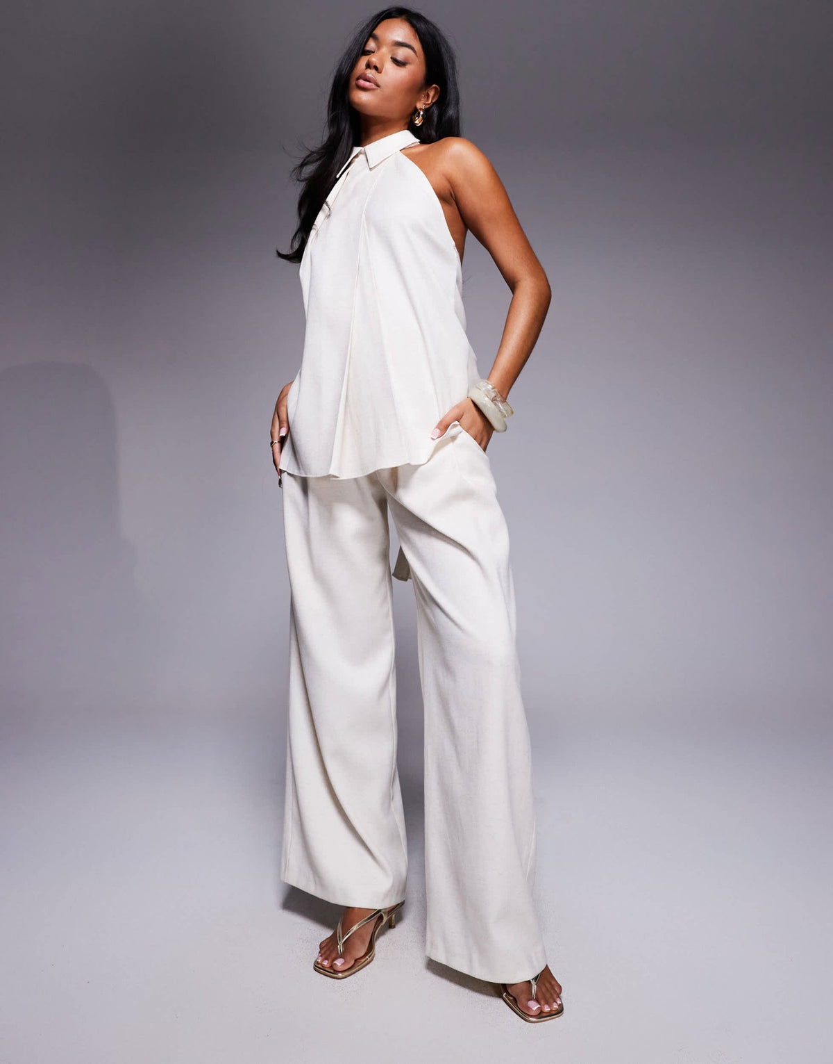 ASOS X THE SOURCED COLLECTION deep pleat wide leg trousers in stone - ASOS Sample Sale