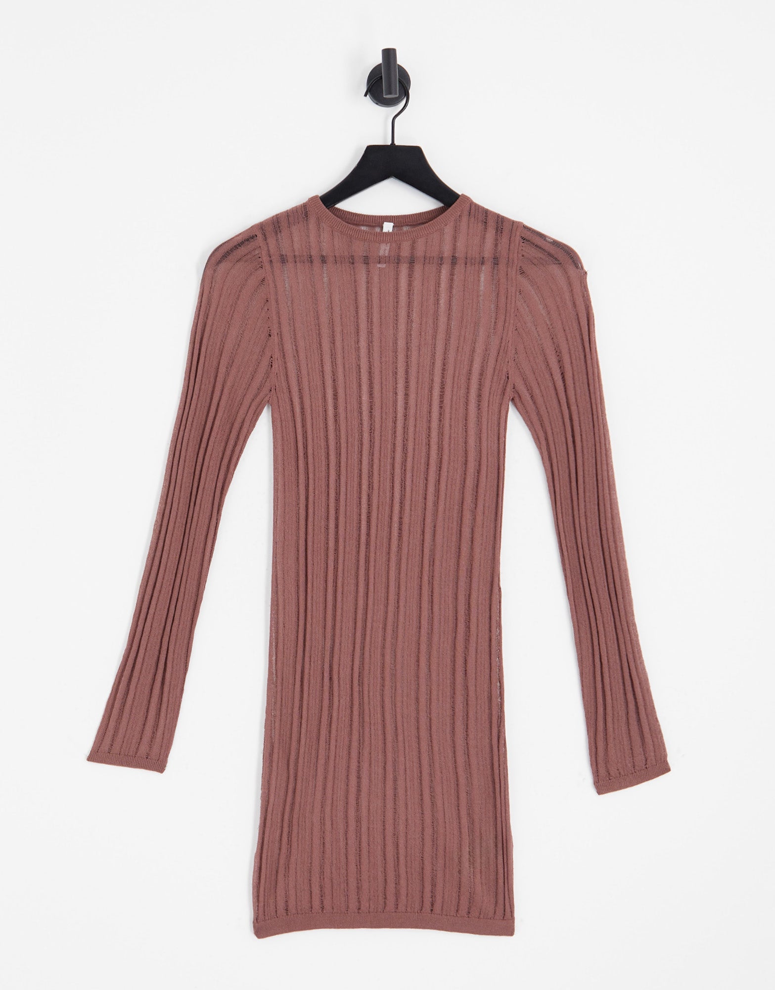 ASYOU sheer striped long sleeve knitted dress in chocolate - ASOS Sample Sale