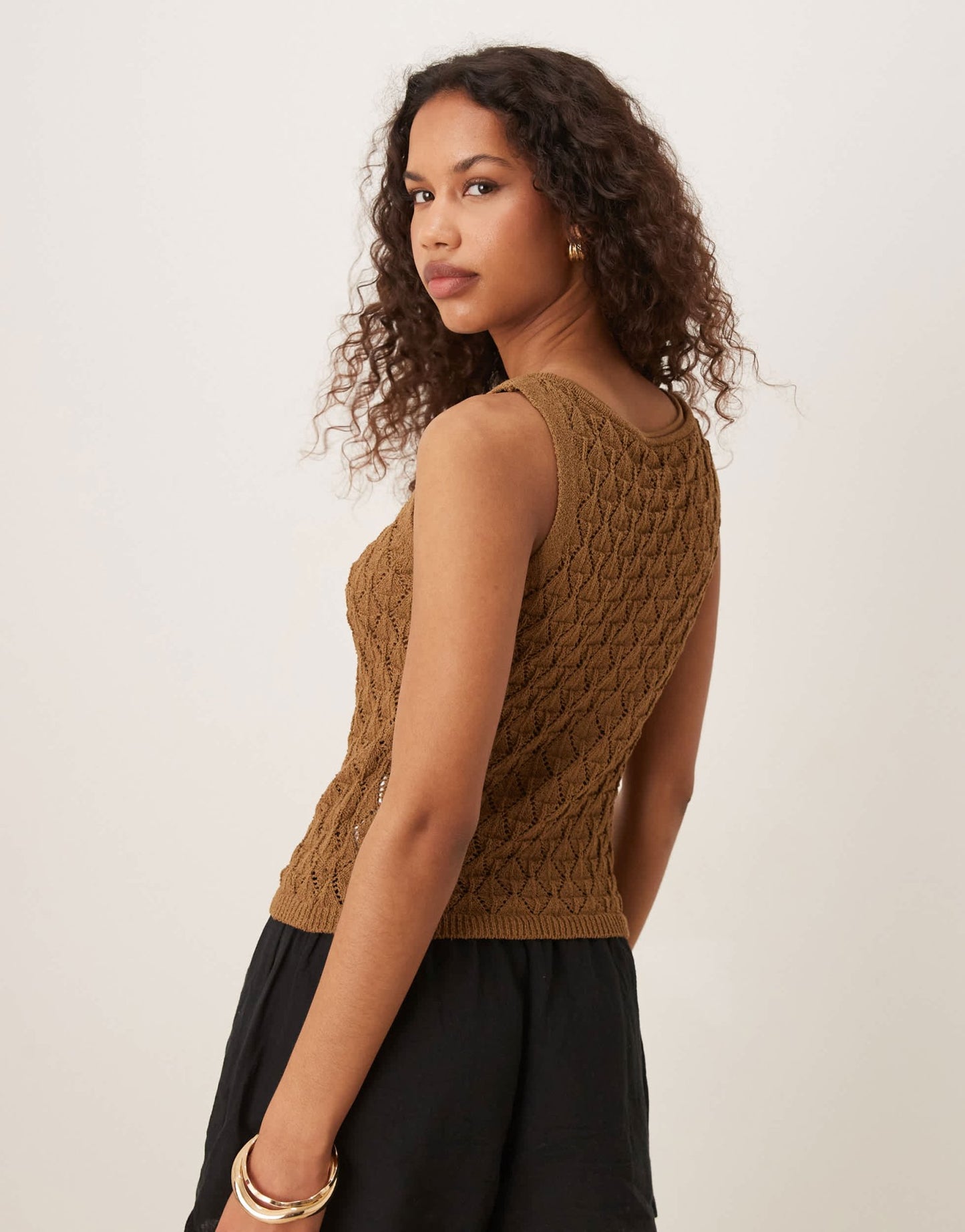 AWARE crochet knit tank top in brown - ASOS Sample Sale