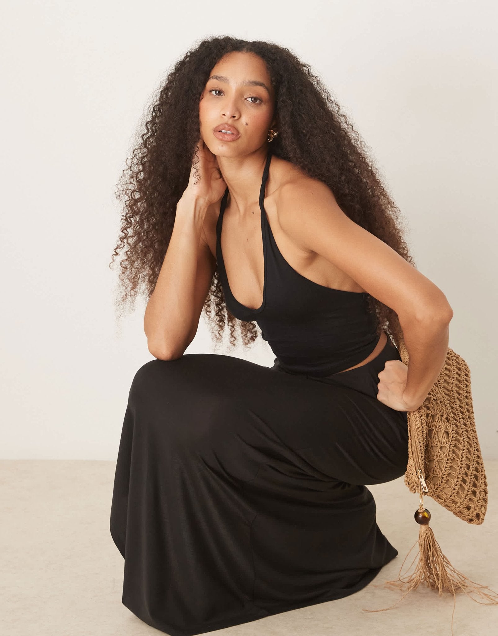 AWARE jersey maxi skirt with side split in black - ASOS Sample Sale