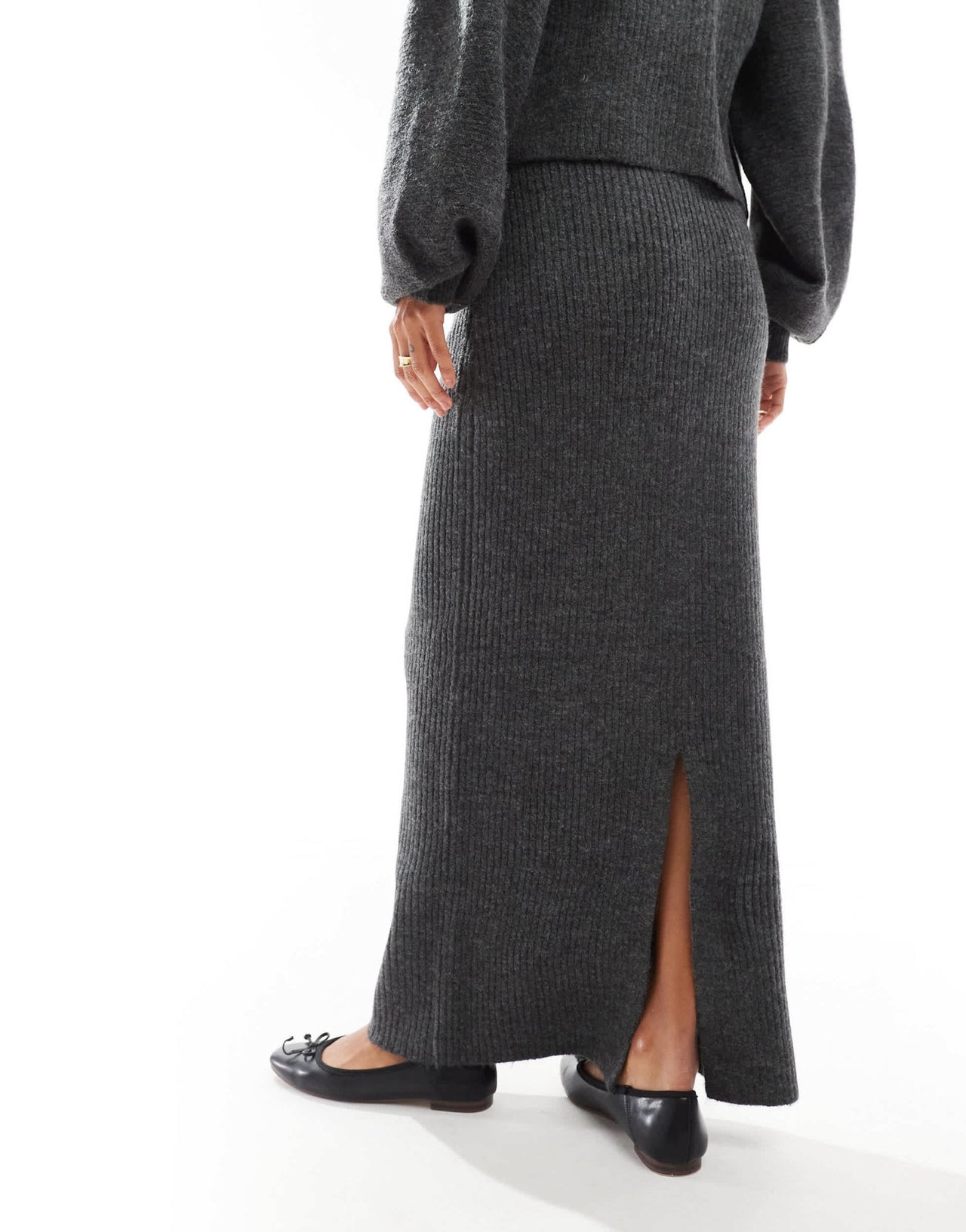 AWARE knitted maxi skirt co - ord in dark grey melange - ASOS Sample Sale