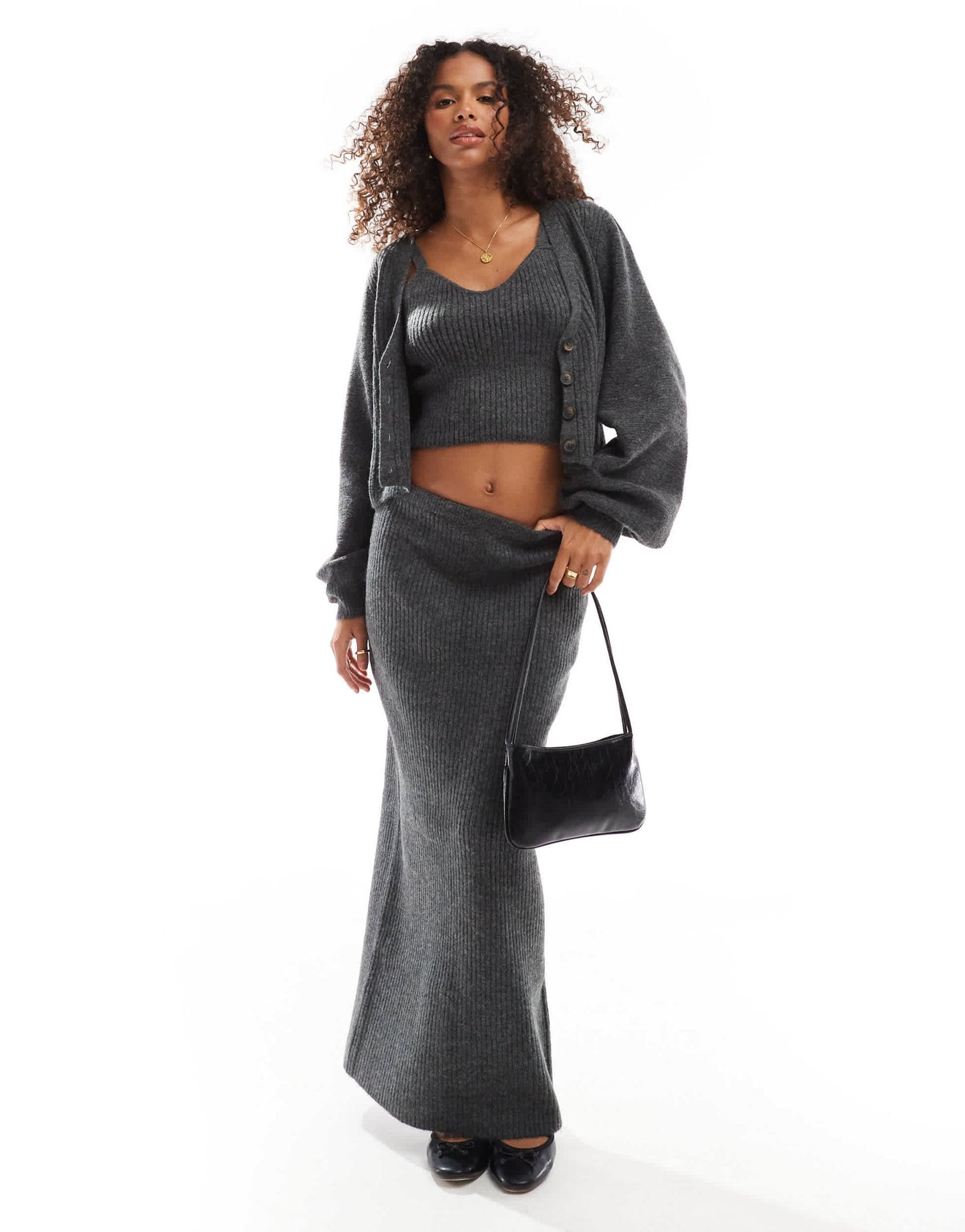 AWARE knitted maxi skirt co - ord in dark grey melange - ASOS Sample Sale