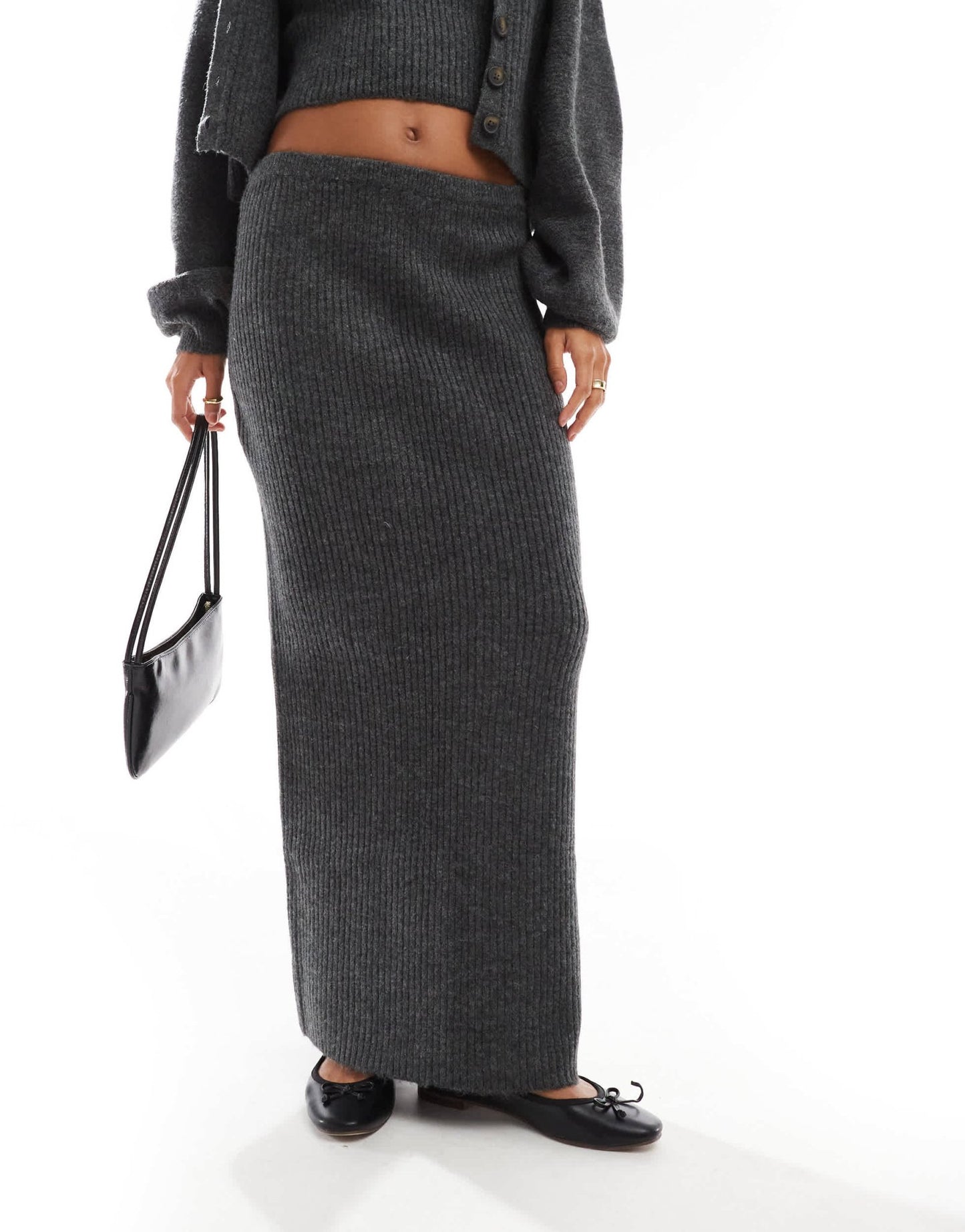 AWARE knitted maxi skirt co - ord in dark grey melange - ASOS Sample Sale