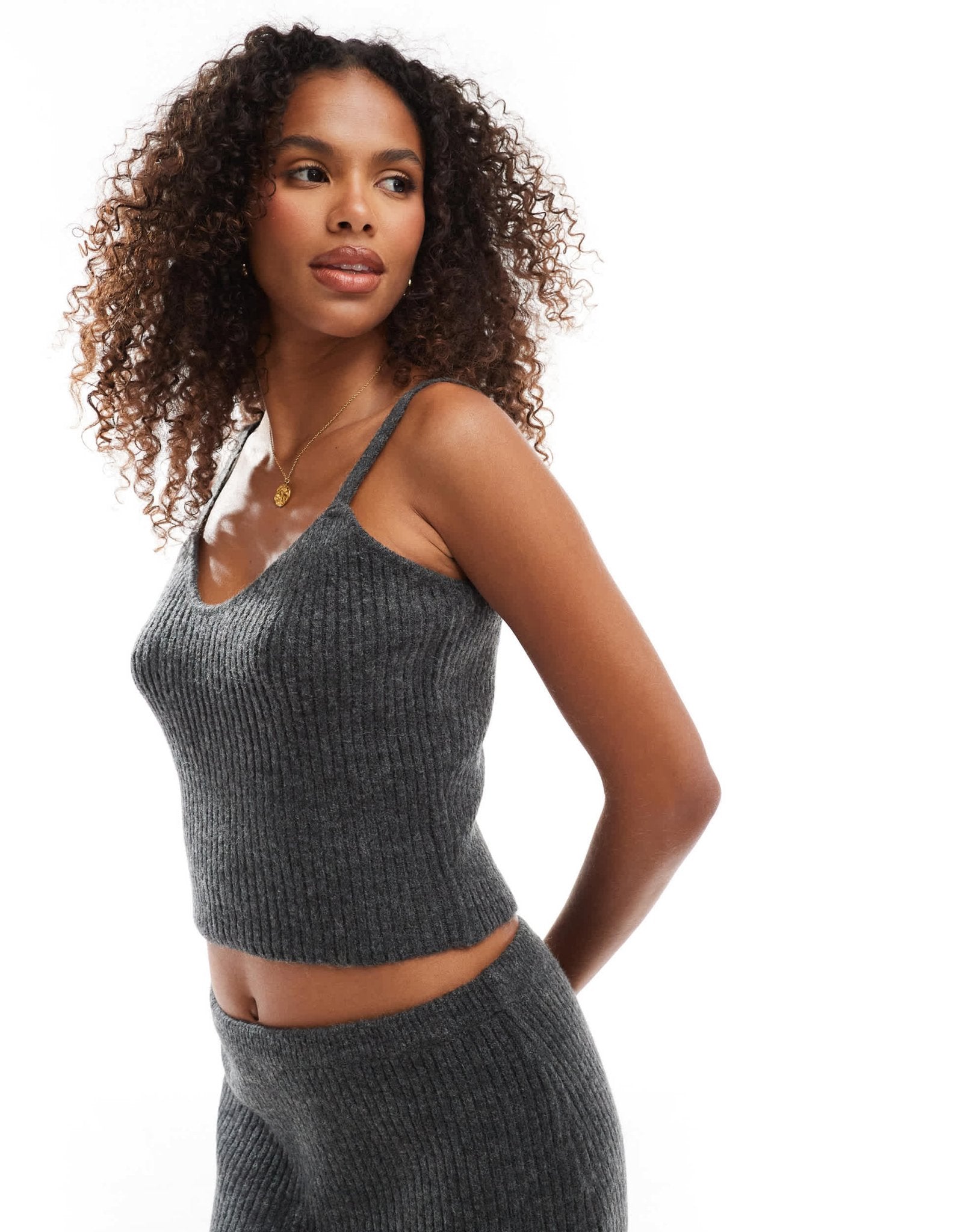 AWARE knitted tank top co - ord in dark grey melange - ASOS Sample Sale
