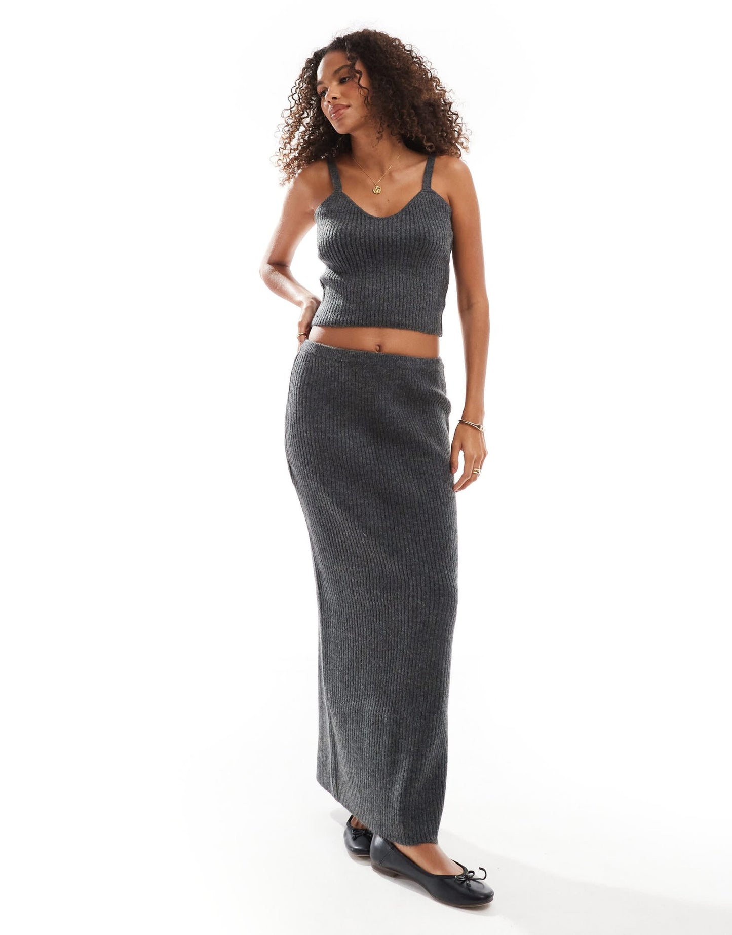 AWARE knitted tank top co - ord in dark grey melange - ASOS Sample Sale