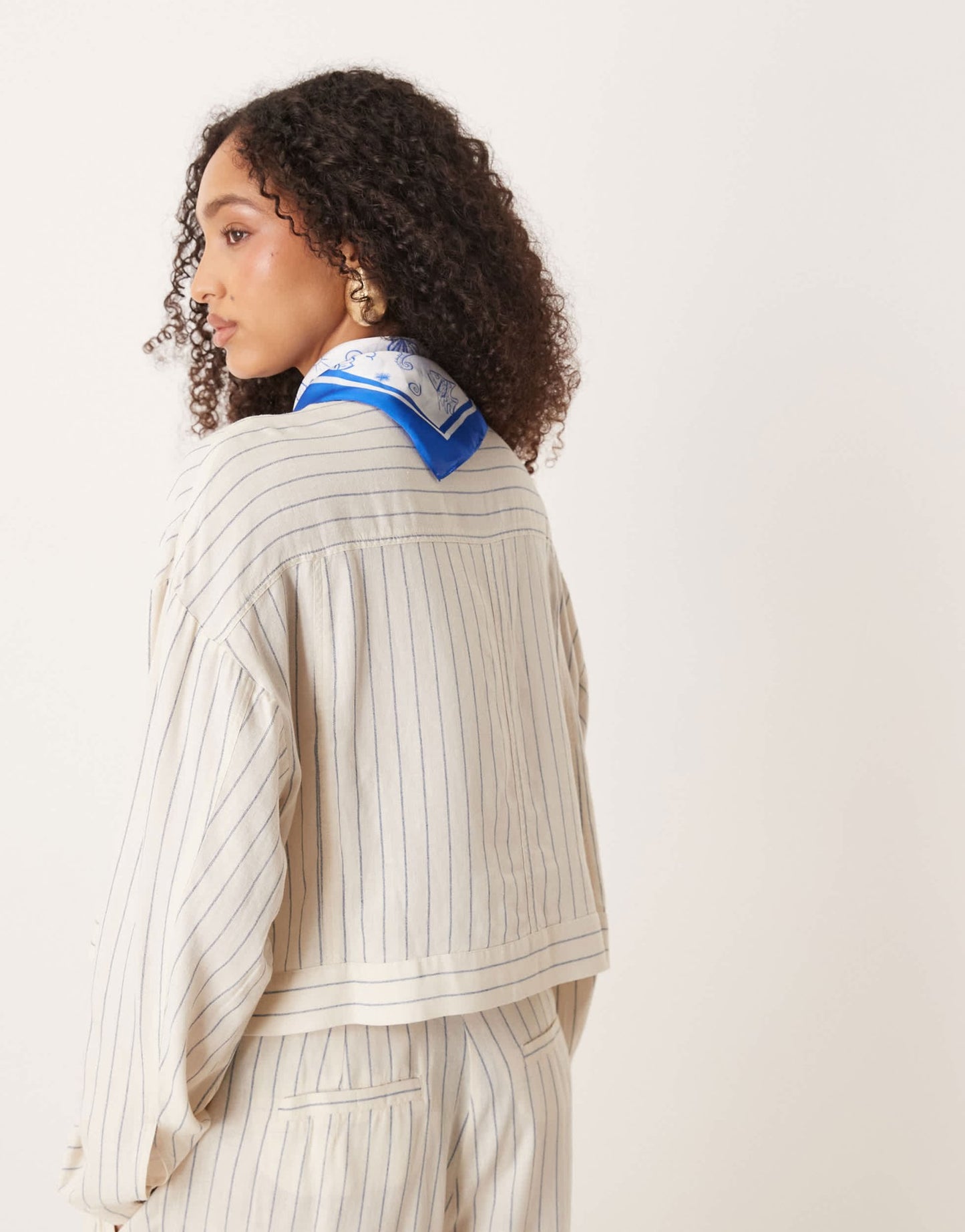 AWARE linen touch buttondown top co-ord in white pinstripe - ASOS Sample Sale