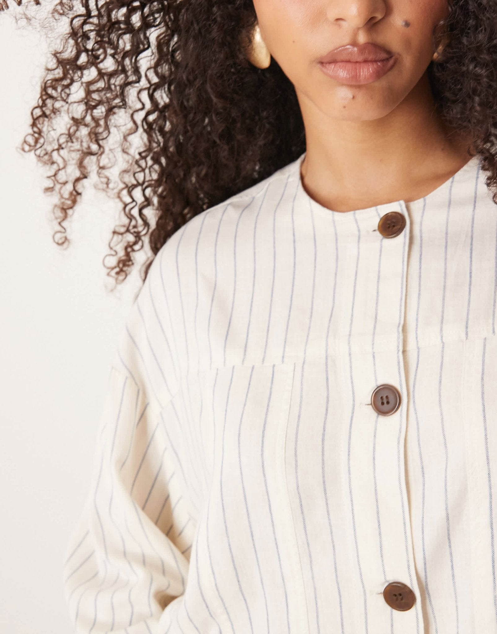 AWARE linen touch buttondown top co-ord in white pinstripe - ASOS Sample Sale