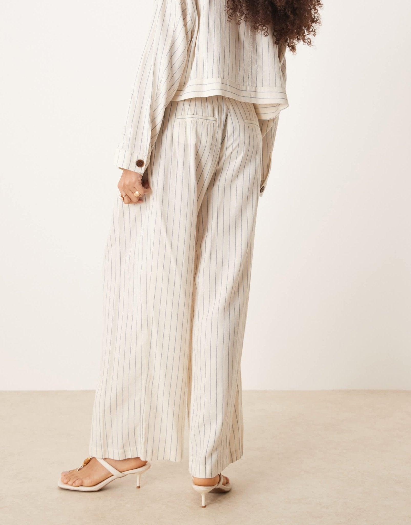 AWARE linen touch wide leg trouser co-ord in white pinstripe - ASOS Sample Sale