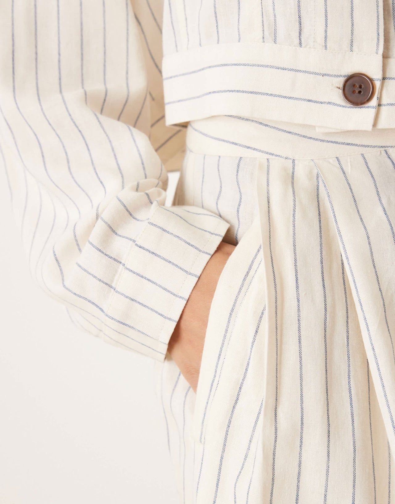 AWARE linen touch wide leg trouser co-ord in white pinstripe - ASOS Sample Sale