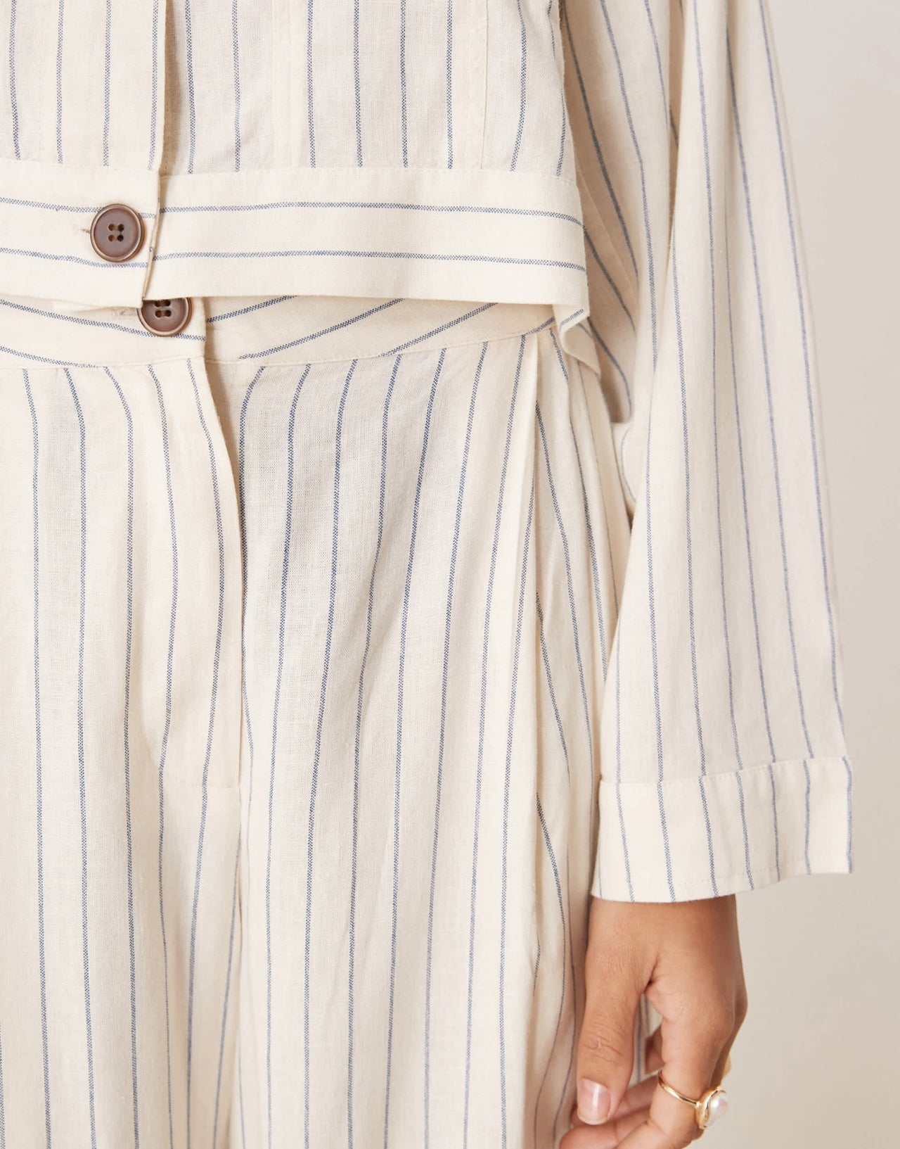 AWARE linen touch wide leg trouser co-ord in white pinstripe - ASOS Sample Sale