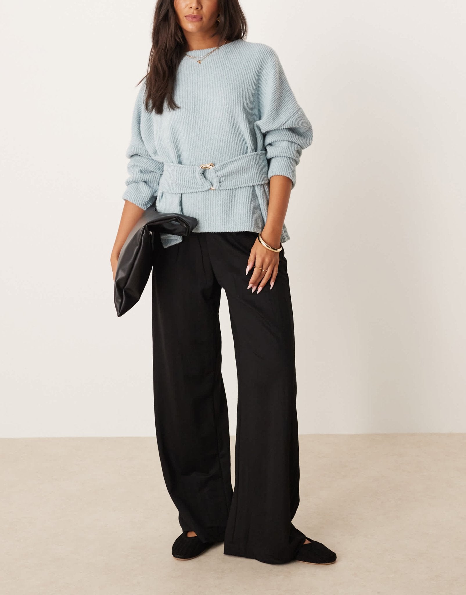 AWARE pleat front wide leg trousers in black - ASOS Sample Sale