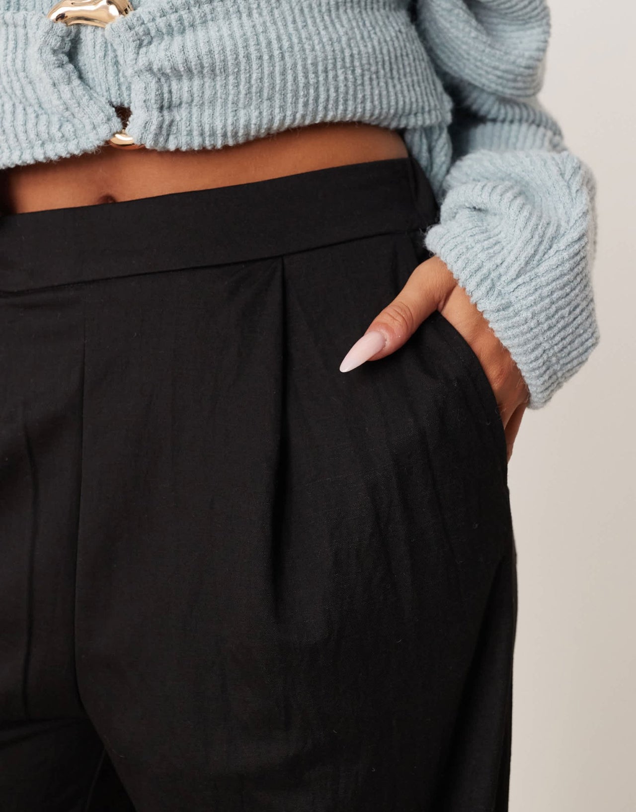 AWARE pleat front wide leg trousers in black - ASOS Sample Sale