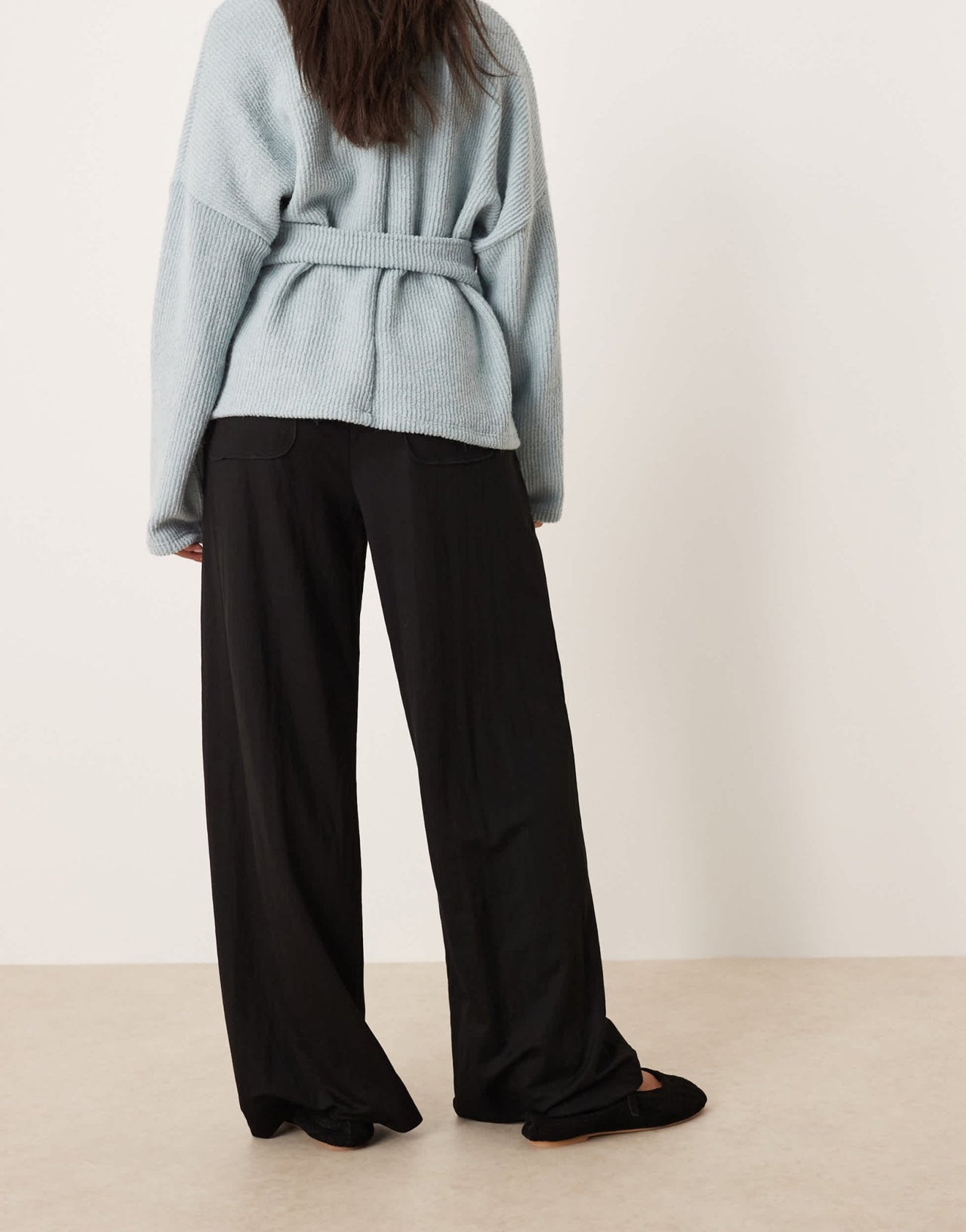 AWARE pleat front wide leg trousers in black - ASOS Sample Sale