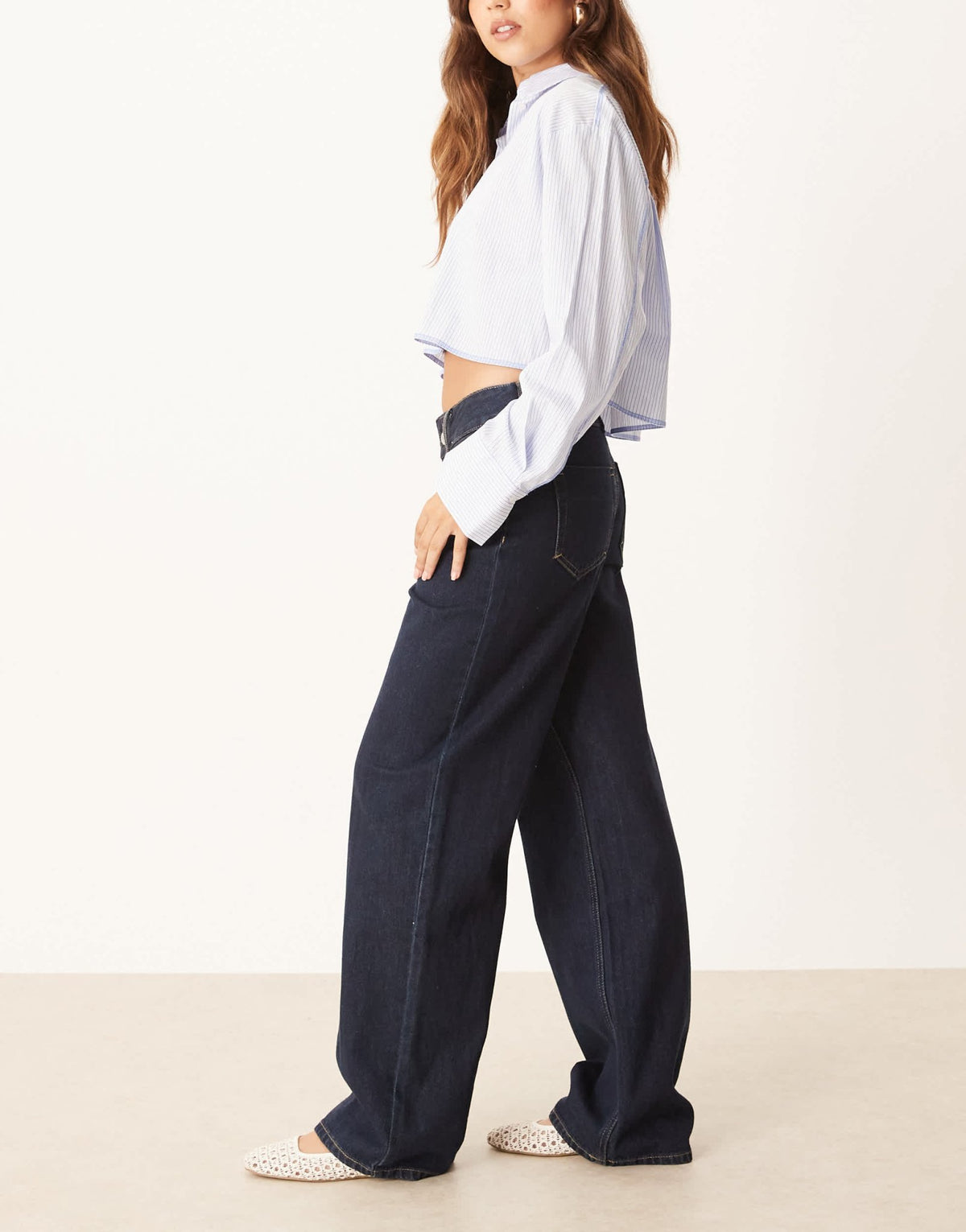 AWARE Rena mid rise wide leg jeans in dark blue rinse - ASOS Sample Sale