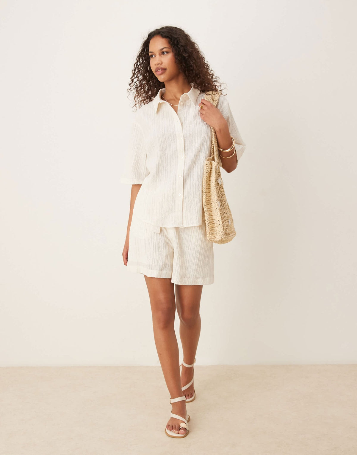 AWARE textured relaxed short co-ord in white - ASOS Sample Sale