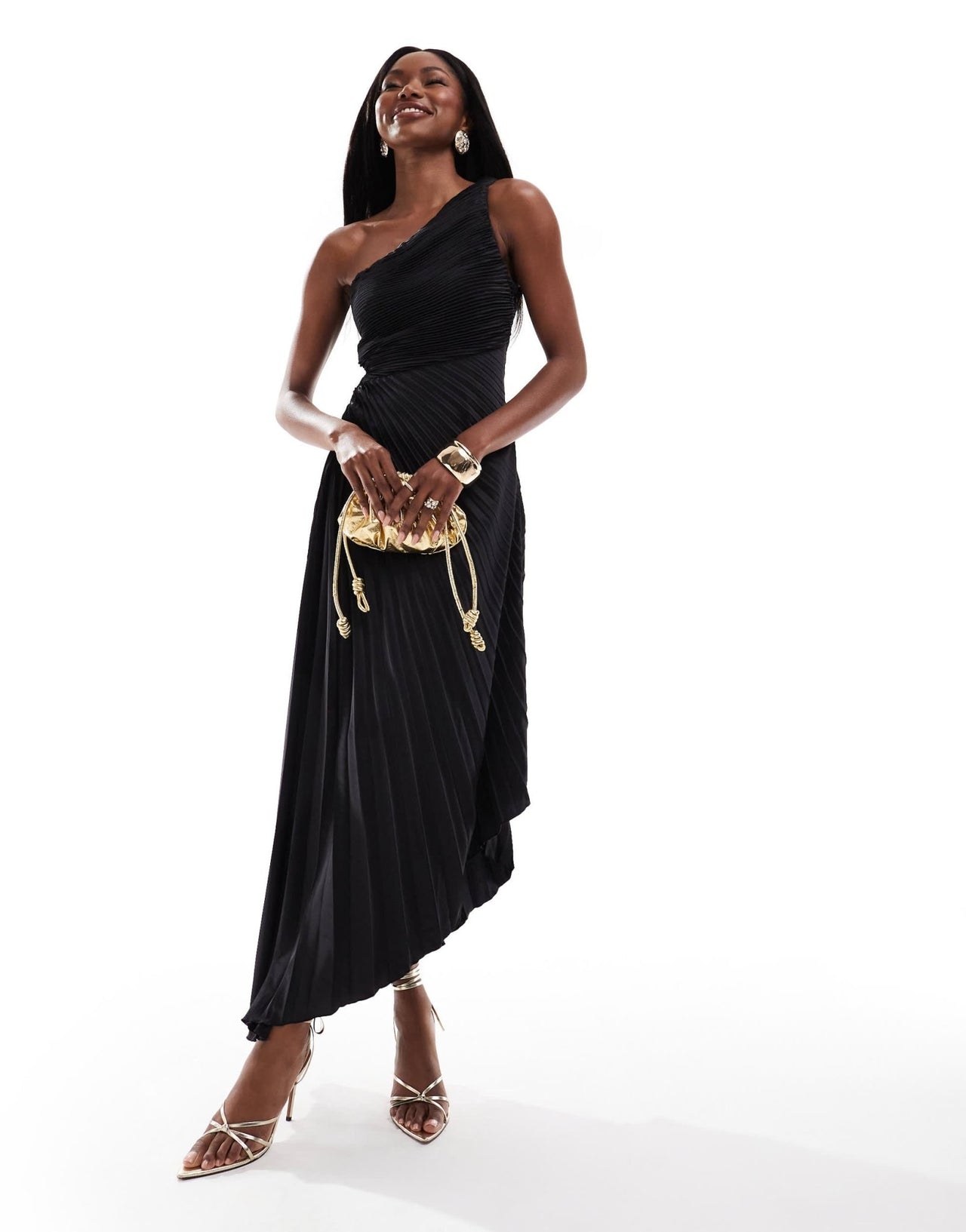 AX Paris one shoulder pleated midi dress in black - ASOS Sample Sale