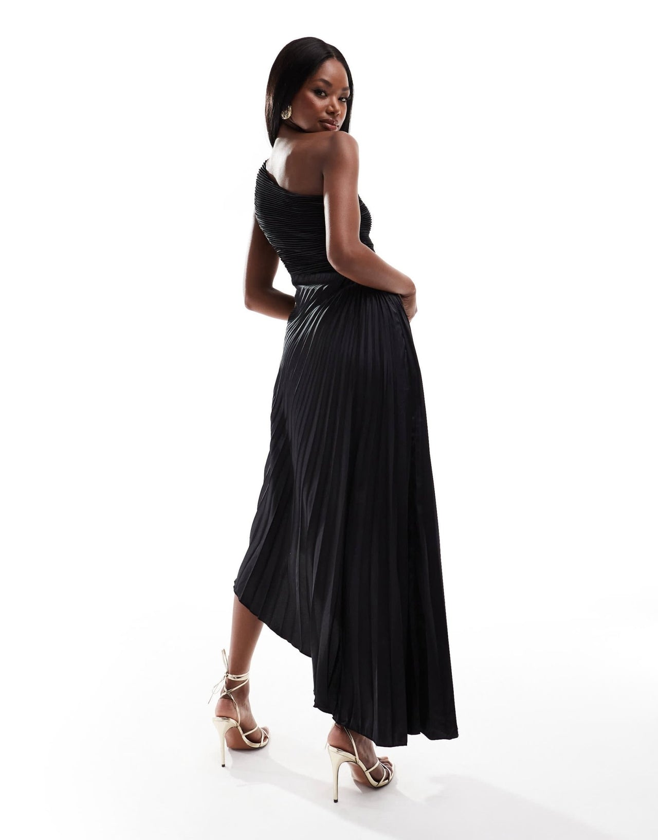 AX Paris one shoulder pleated midi dress in black - ASOS Sample Sale