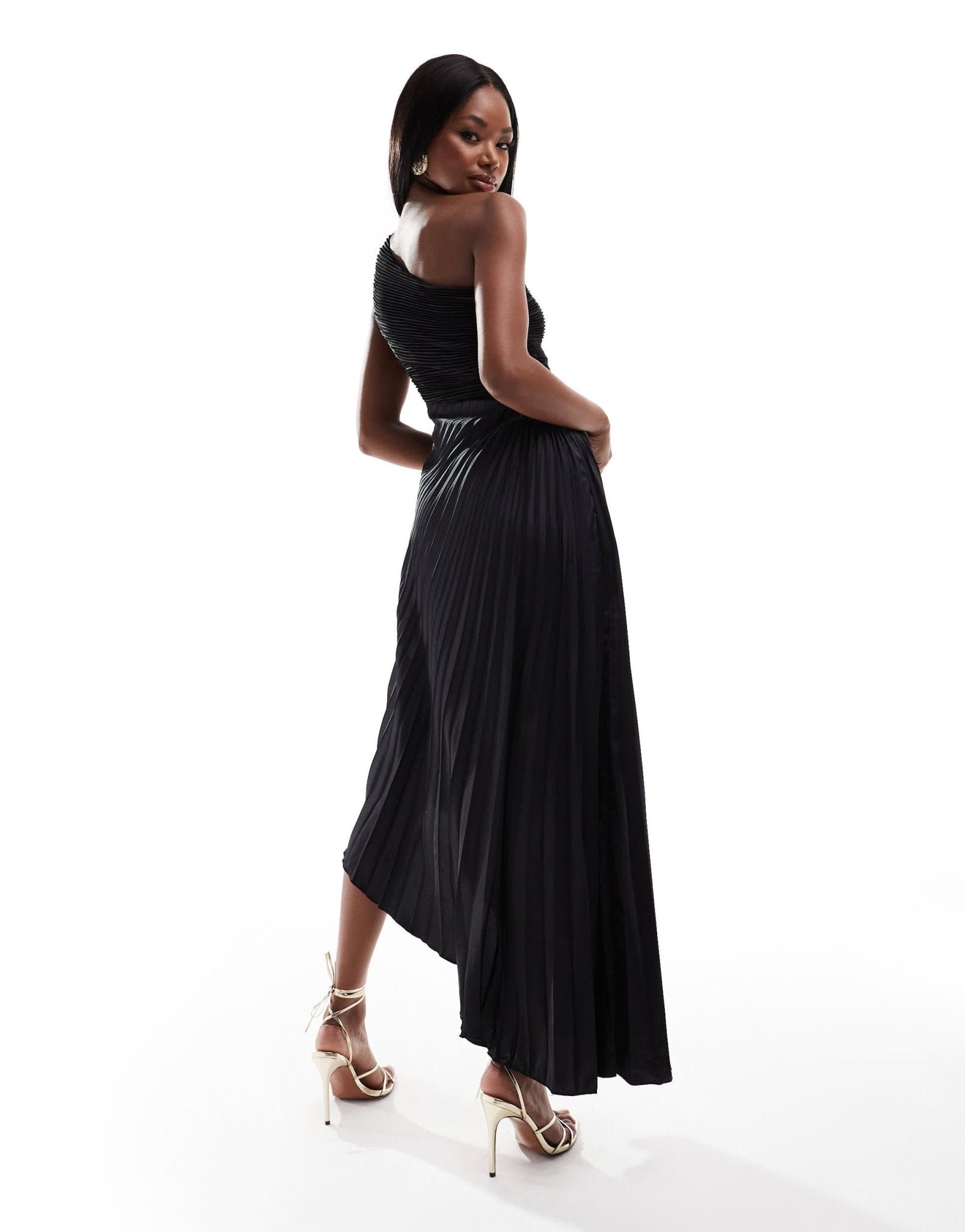 AX Paris one shoulder pleated midi dress in black - ASOS Sample Sale