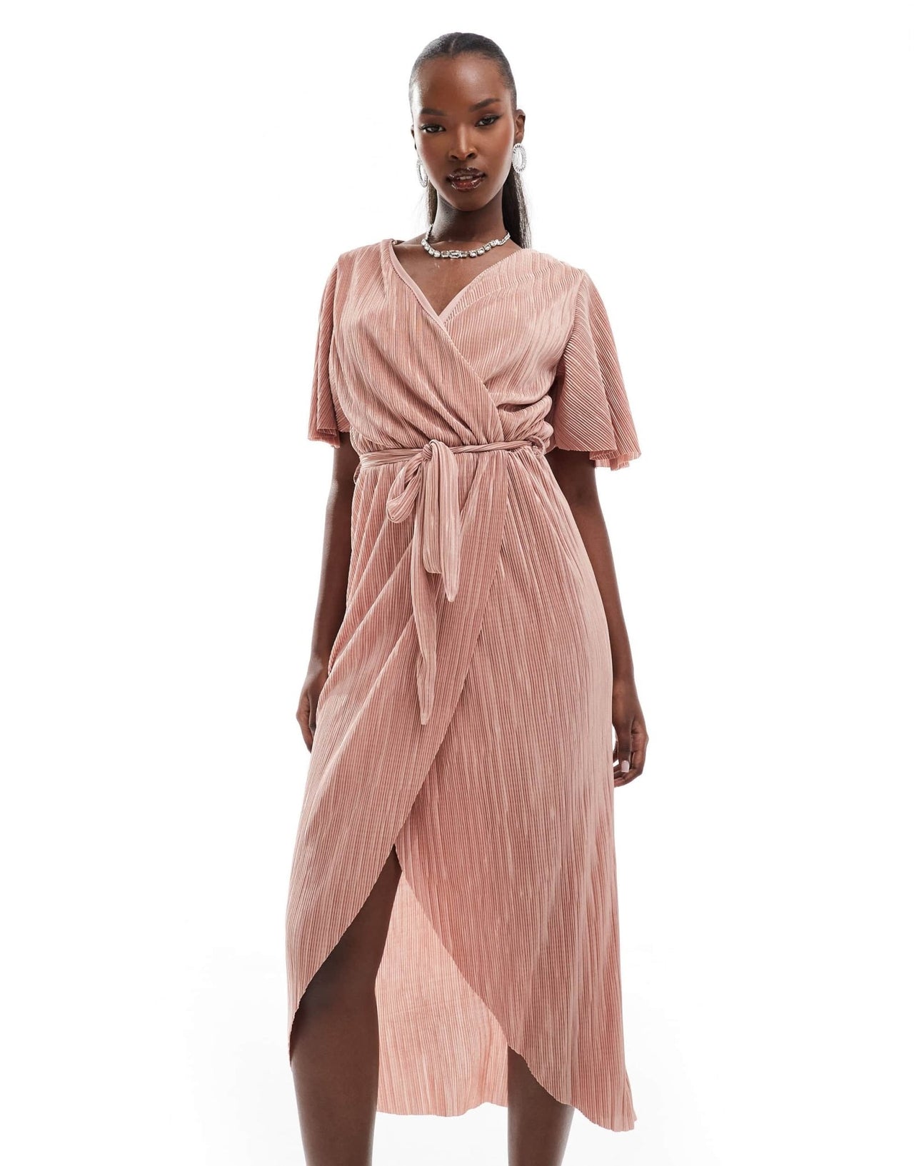 AX Paris short sleeve wrap plisse midi dress in pink - ASOS Sample Sale