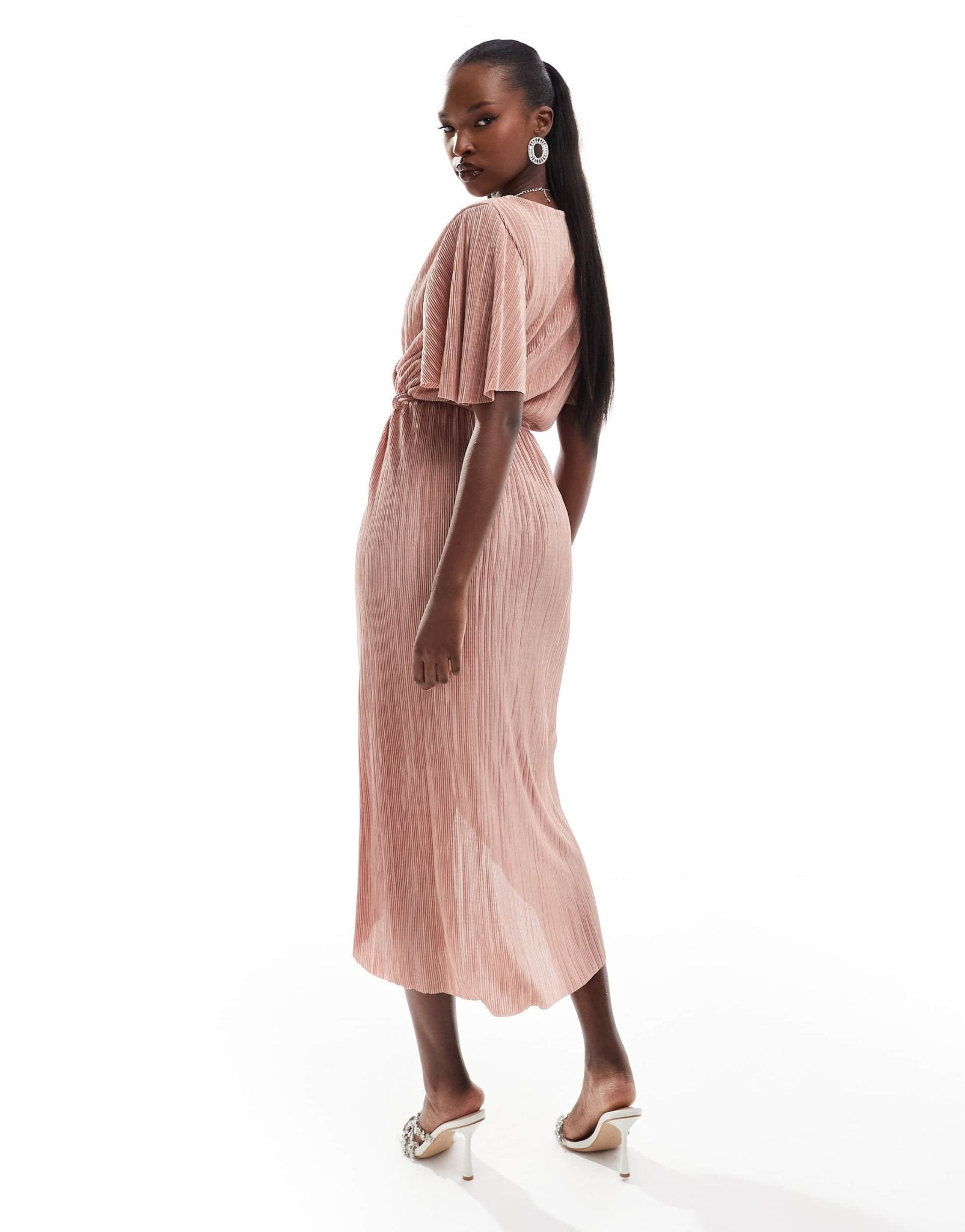 AX Paris short sleeve wrap plisse midi dress in pink - ASOS Sample Sale