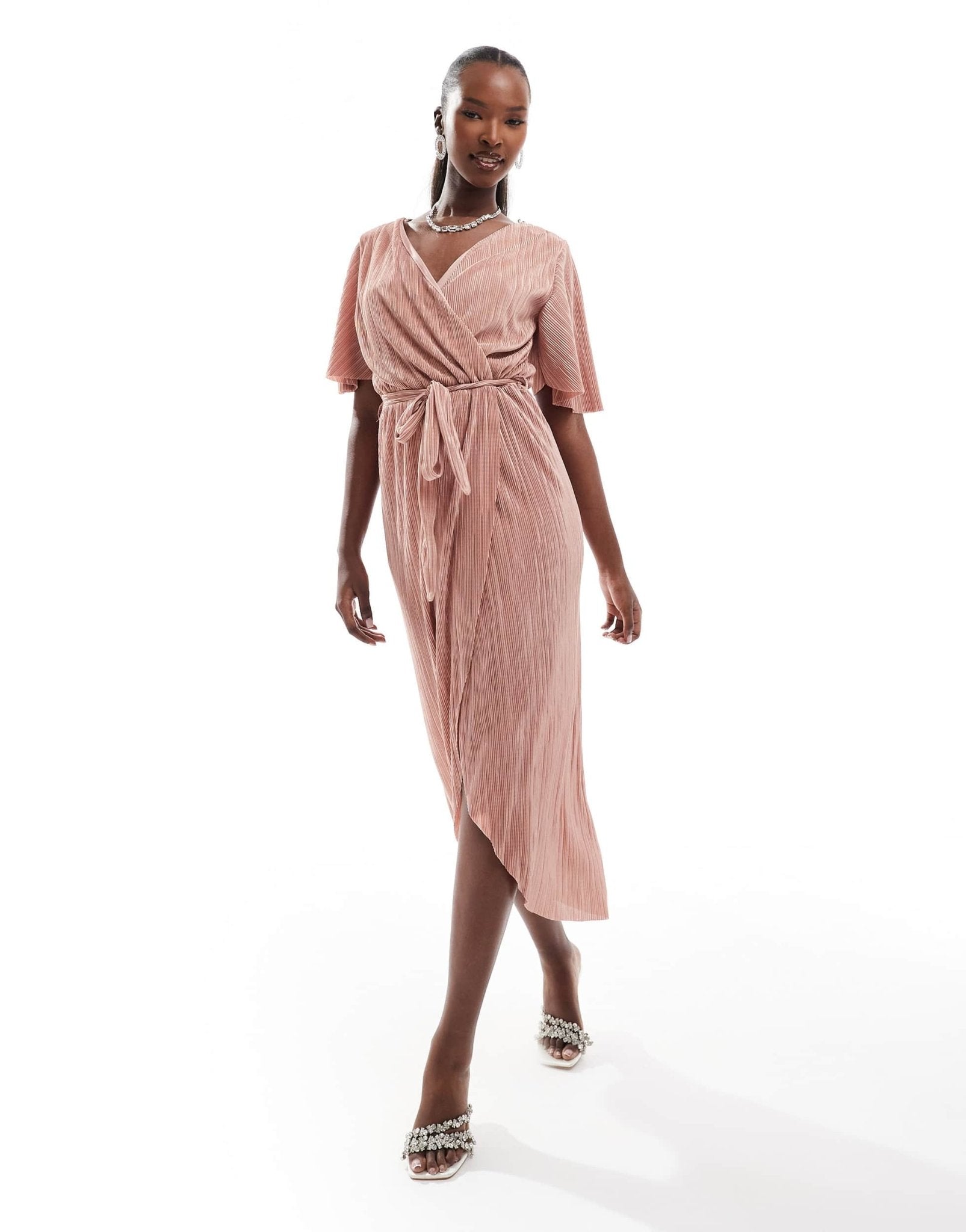 AX Paris short sleeve wrap plisse midi dress in pink - ASOS Sample Sale