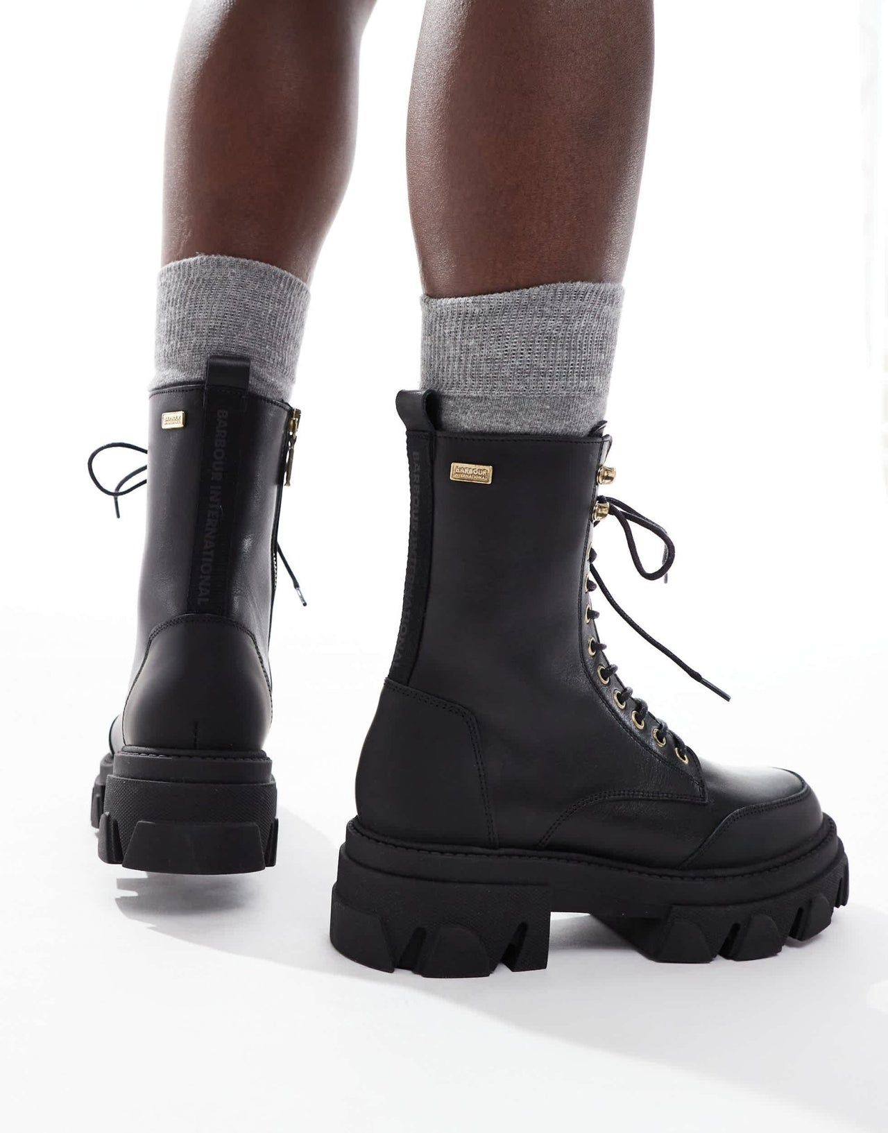 Barbour International Ellen rugged sole leather lace up boots in black - ASOS Sample Sale