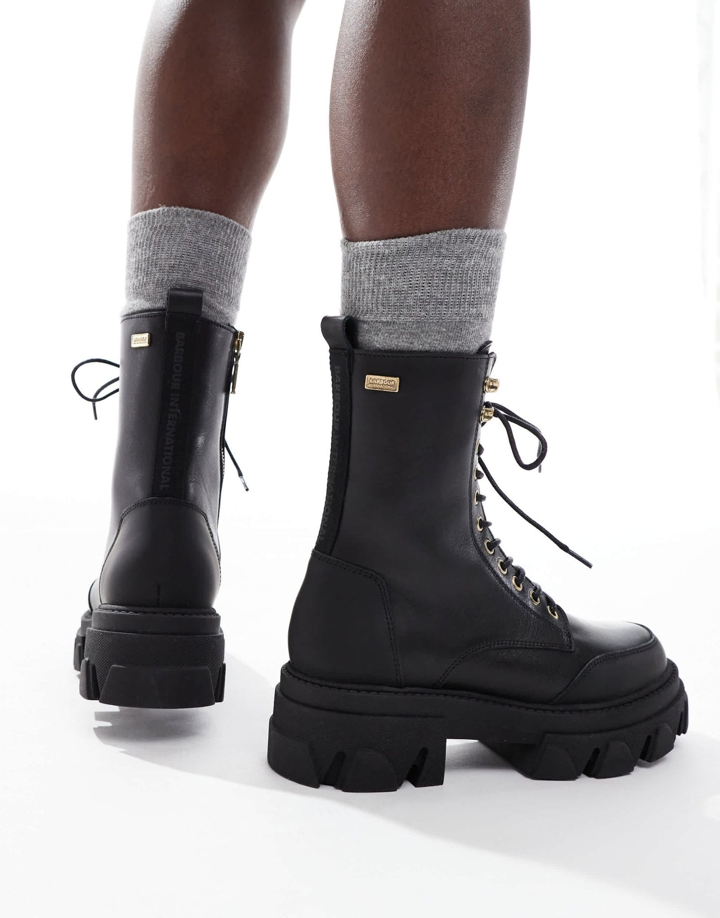 Barbour International Ellen rugged sole leather lace up boots in black - ASOS Sample Sale
