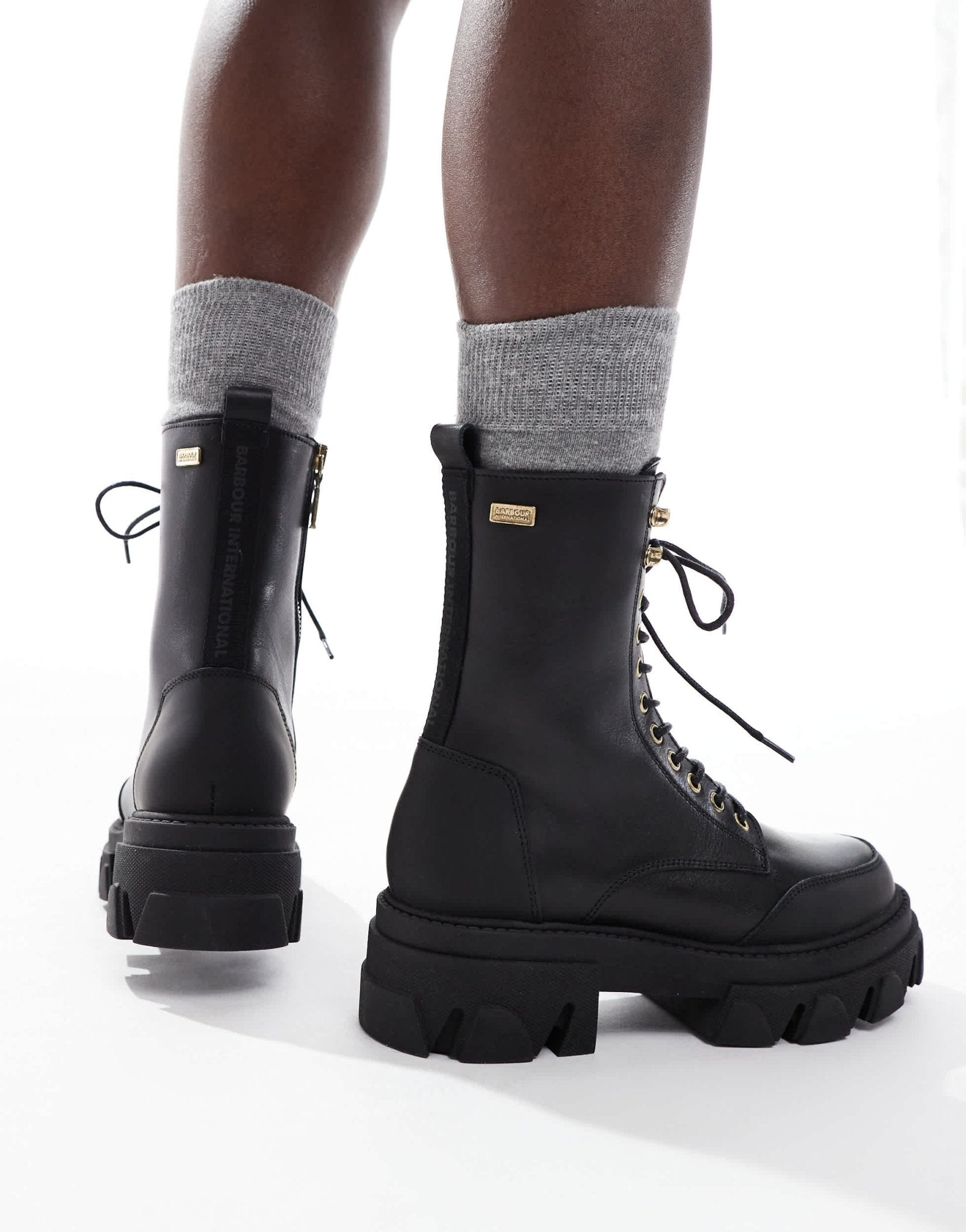 Barbour International Ellen rugged sole leather lace up boots in black - ASOS Sample Sale