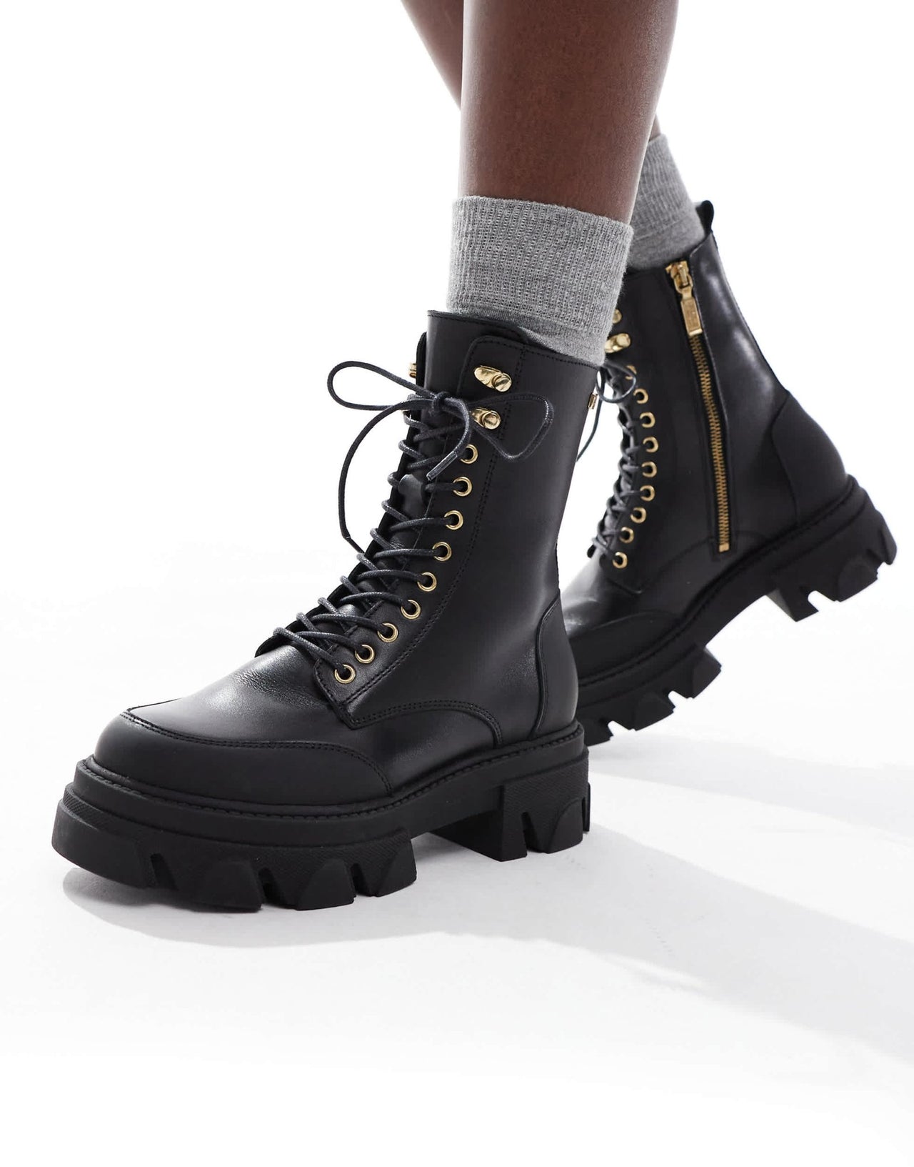 Barbour International Ellen rugged sole leather lace up boots in black - ASOS Sample Sale