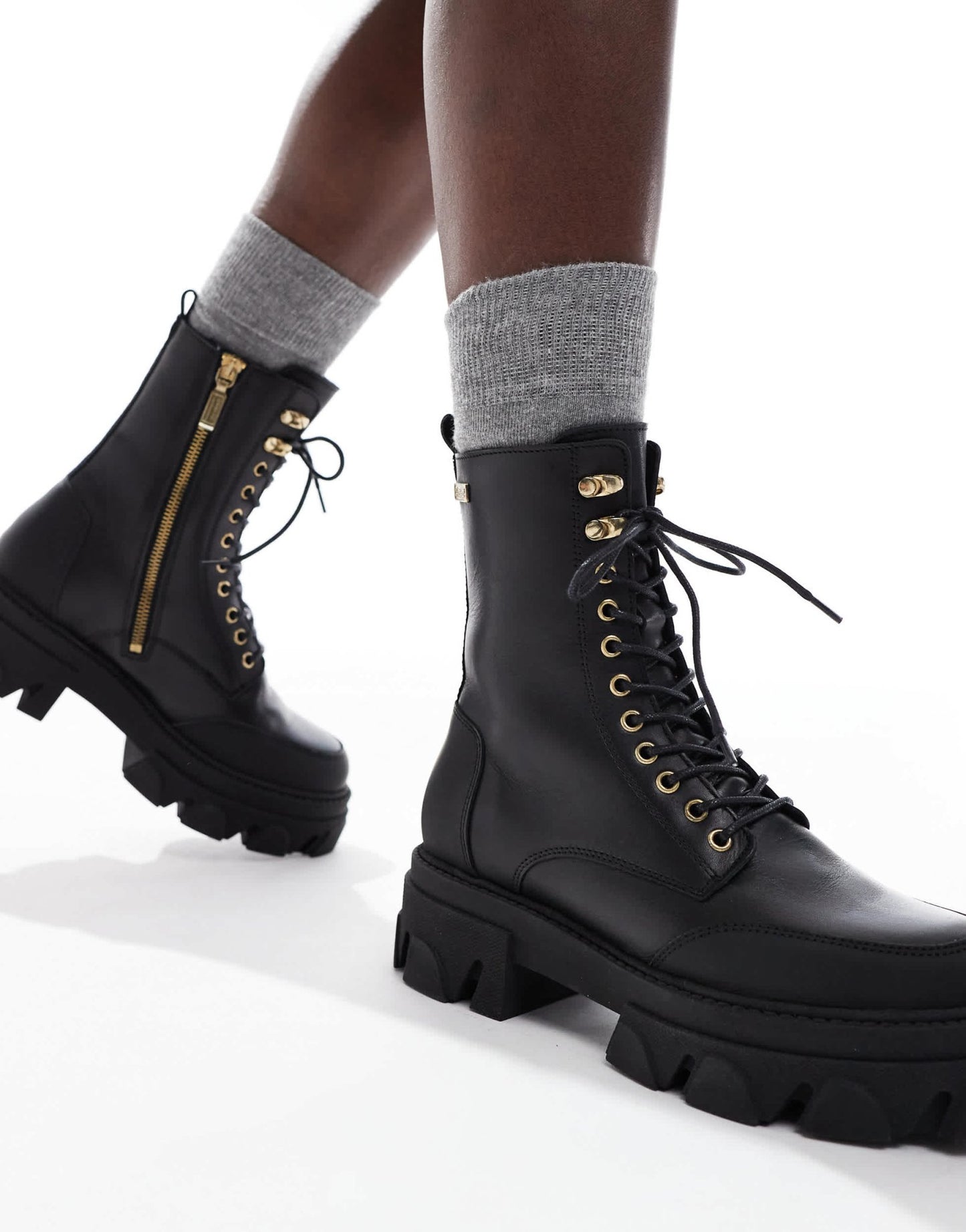 Barbour International Ellen rugged sole leather lace up boots in black - ASOS Sample Sale