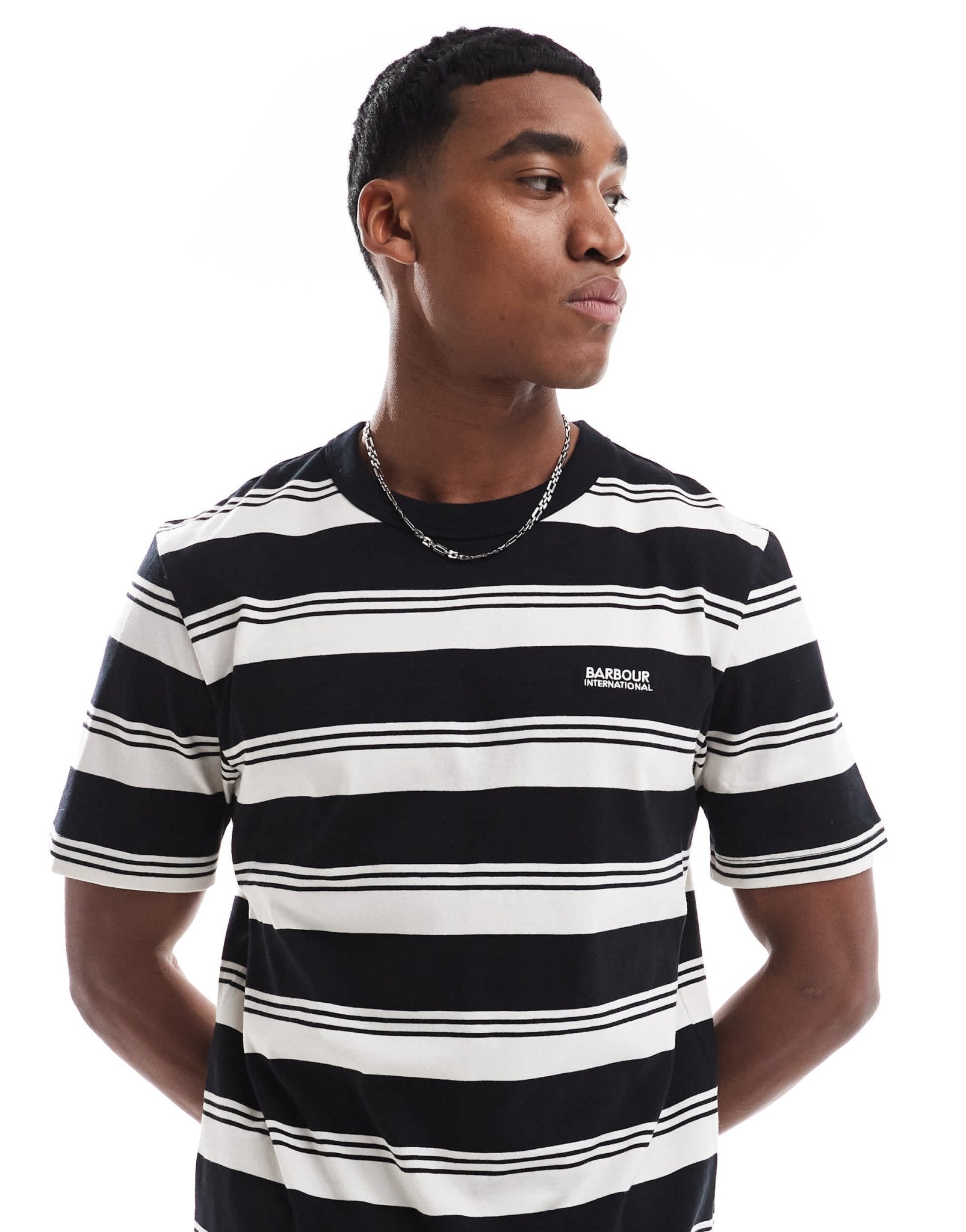 Barbour International Nelson bold stripe logo t-shirt in black - ASOS Sample Sale