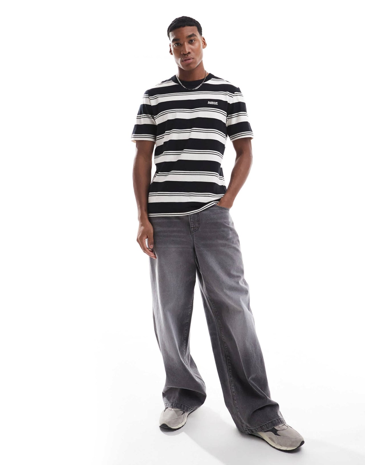 Barbour International Nelson bold stripe logo t-shirt in black - ASOS Sample Sale