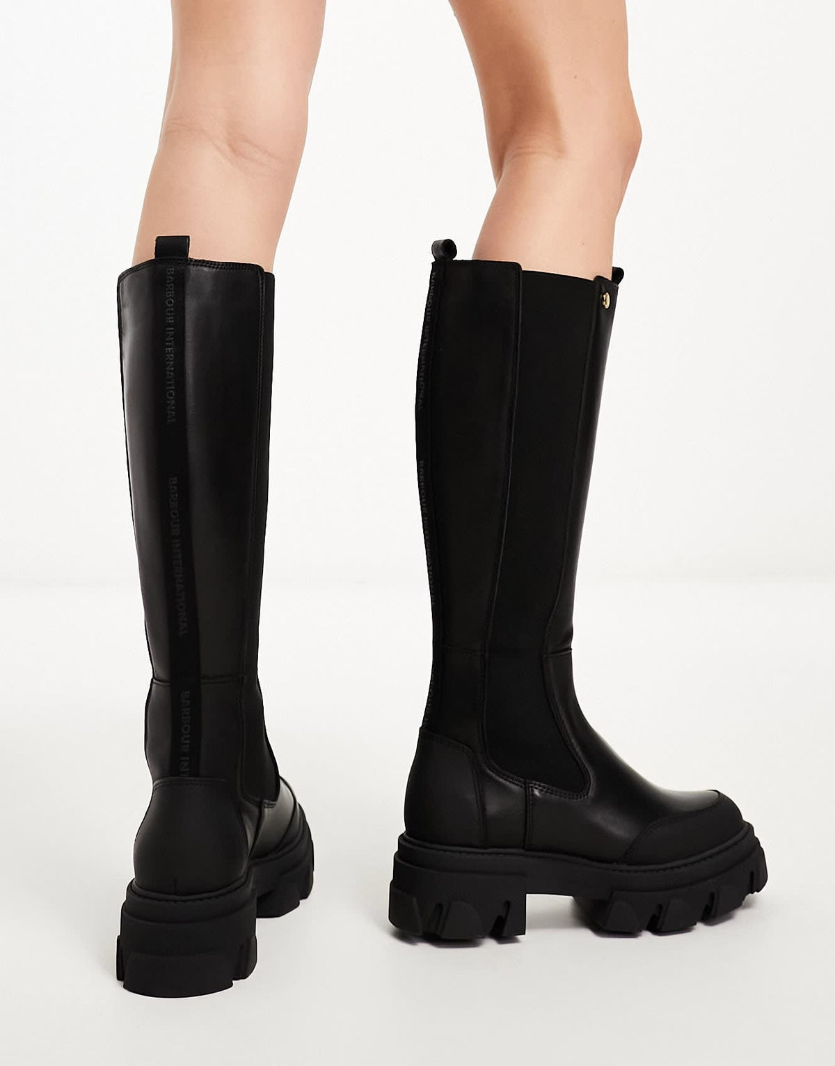 Barbour International Parson rugged sole leather knee length chelsea boot in black - ASOS Sample Sale