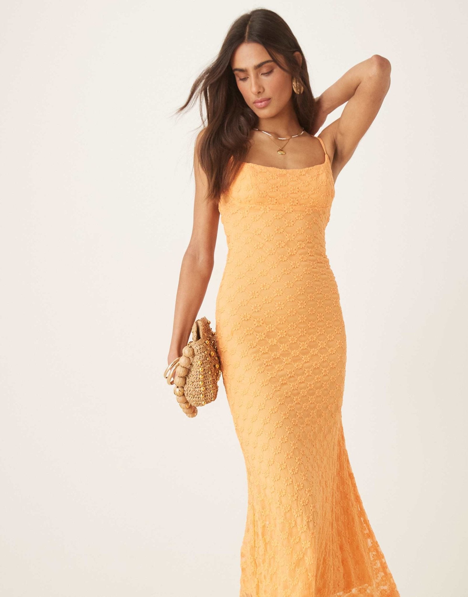 Bardot Adoni mesh midi dress in orange sorbet - ASOS Sample Sale
