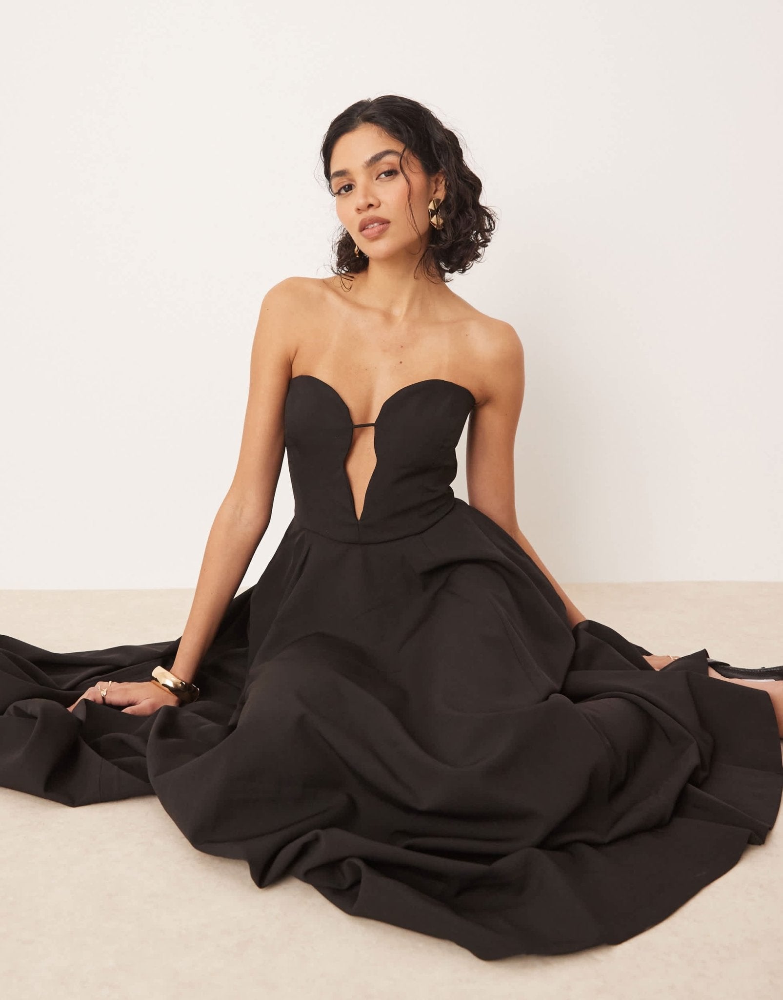 Bardot bandeau premium maxi prom dress in black - ASOS Sample Sale
