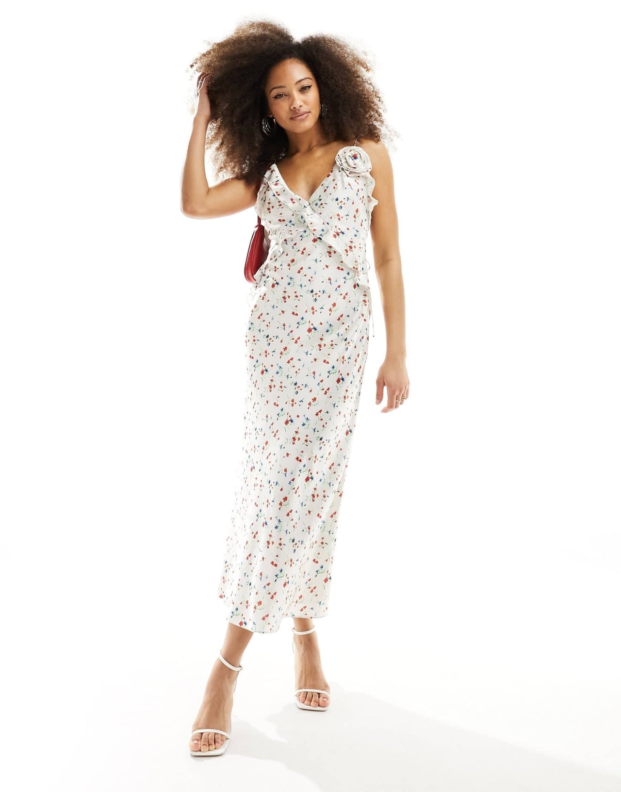 Bardot cherry ruffle maxi dress in white - ASOS Sample Sale