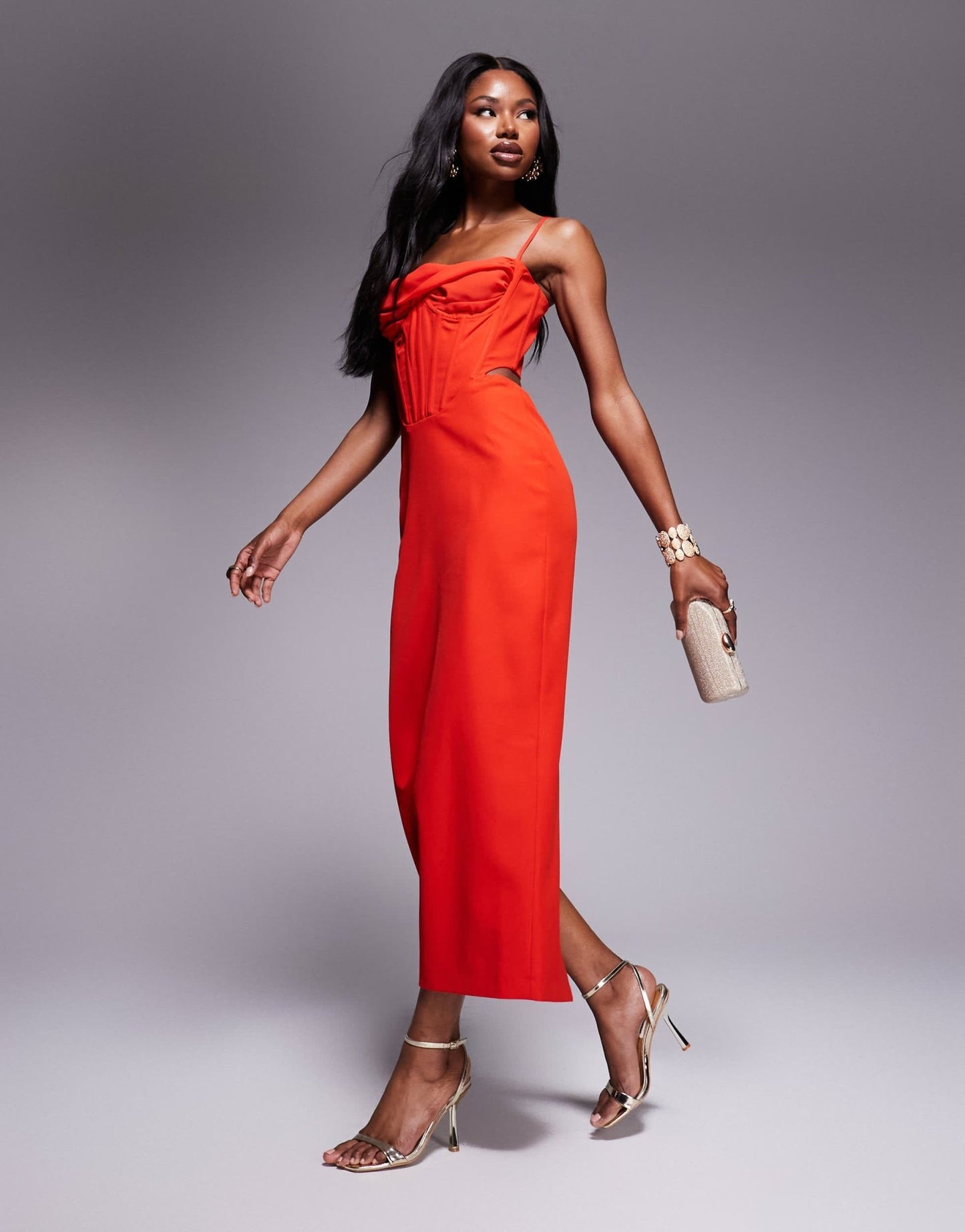 Bardot corset maxi dress in fire red - ASOS Sample Sale
