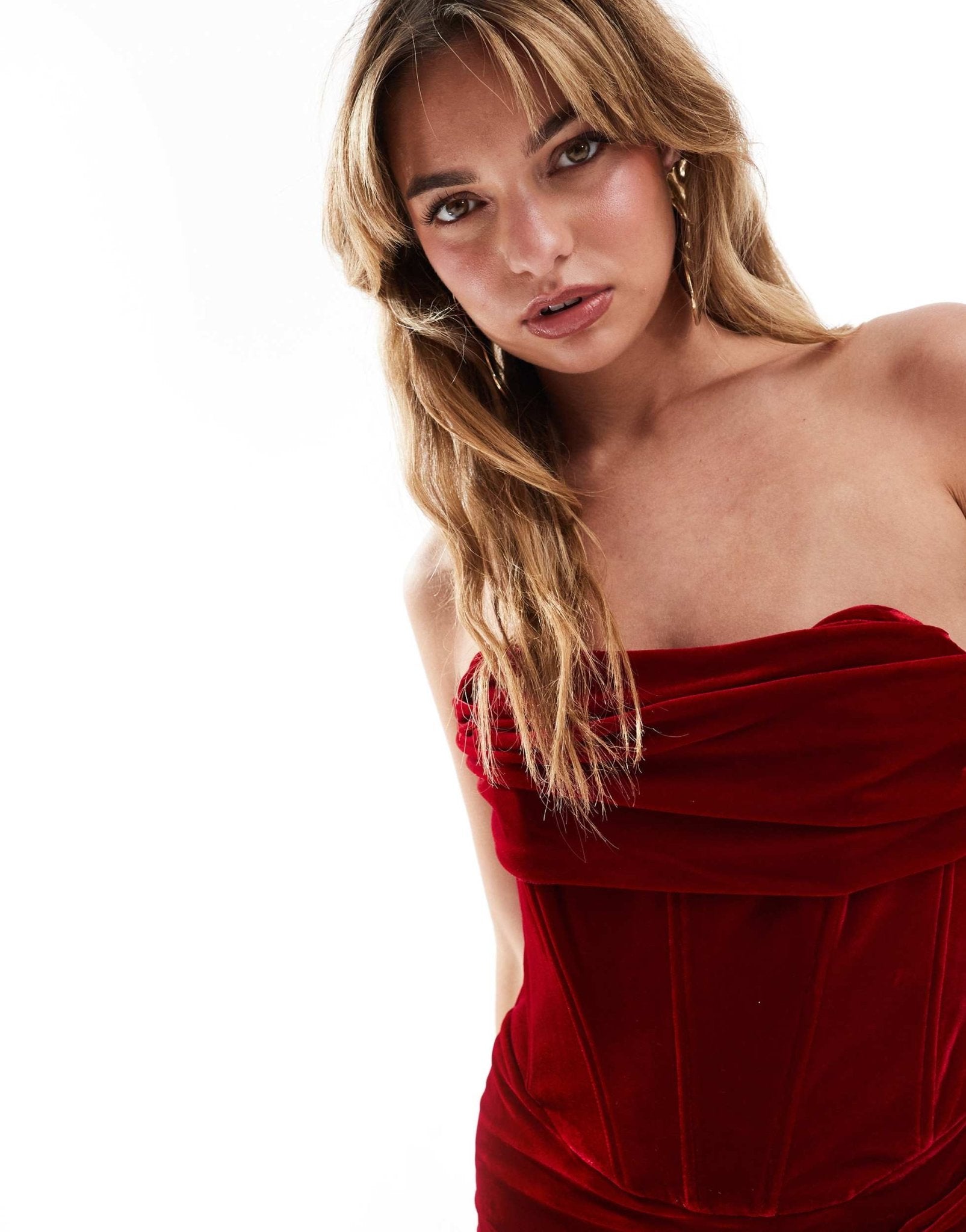 Bardot corset mini dress in deep red - ASOS Sample Sale