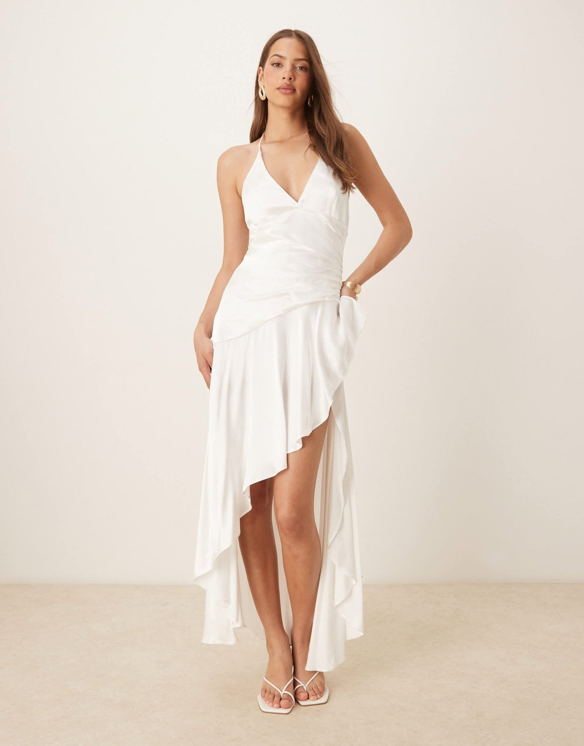 Bardot halter neck asymmetric midaxi in white - ASOS Sample Sale