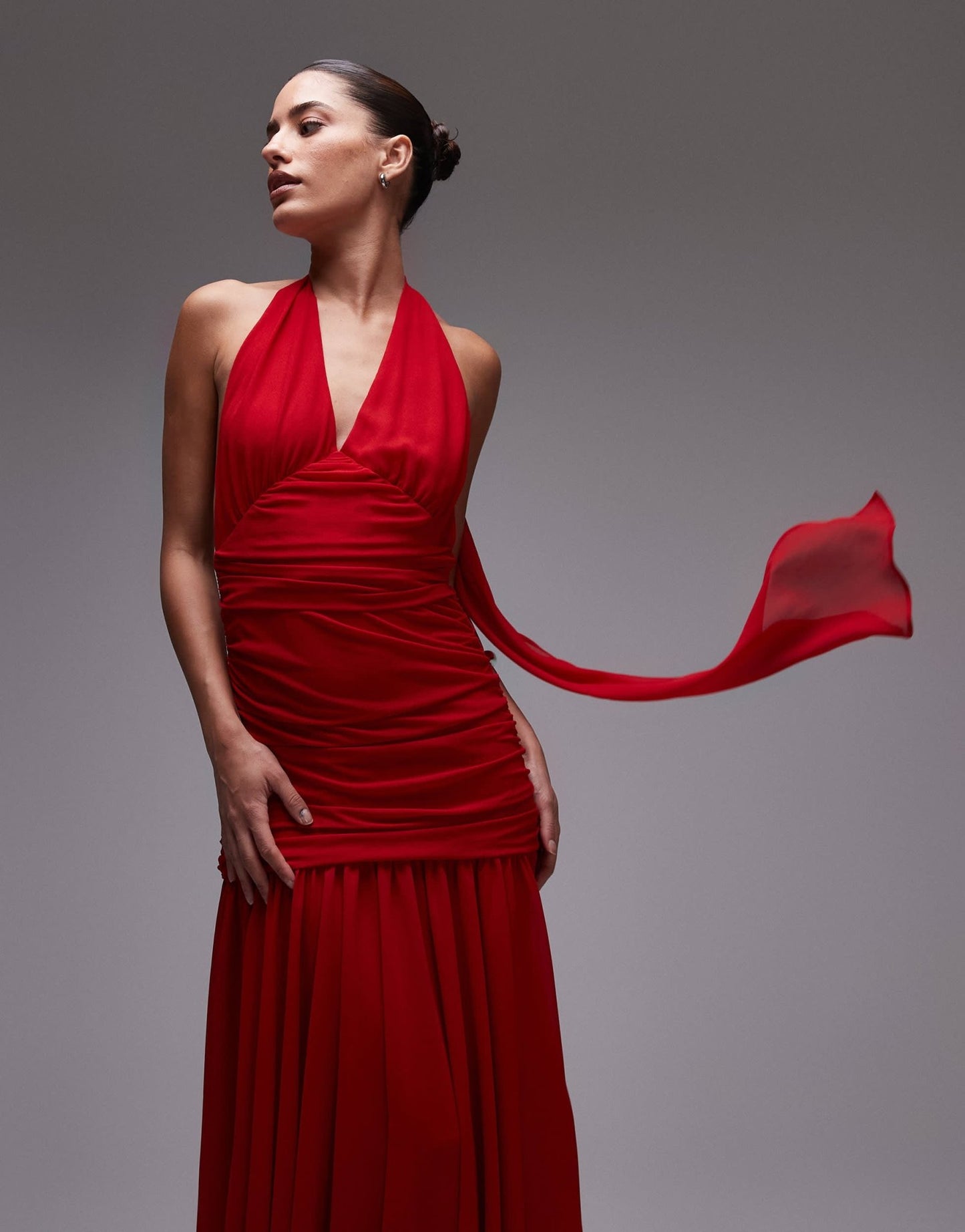 Bardot halter neck maxi dress in red - ASOS Sample Sale